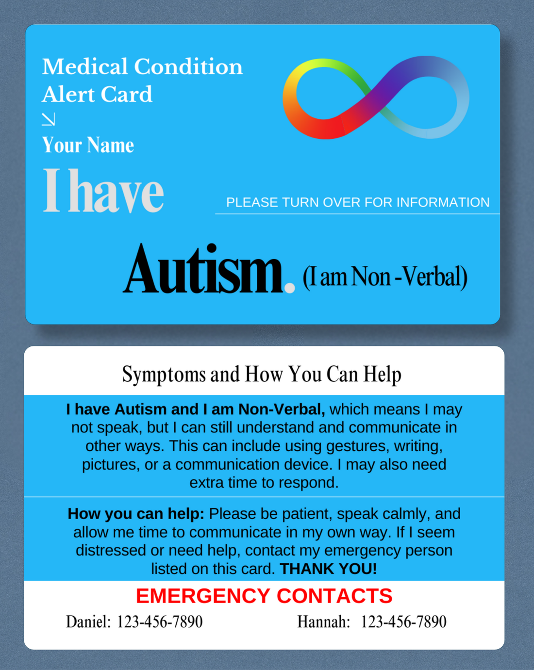Autism (I am Non-Verbal) Medical Alert Card
