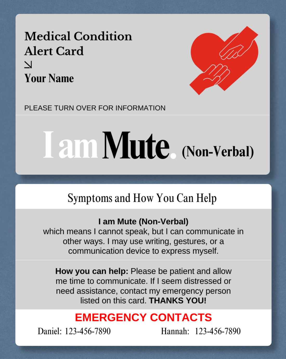 I am Mute (Non-Verbal) Medical Alert Card