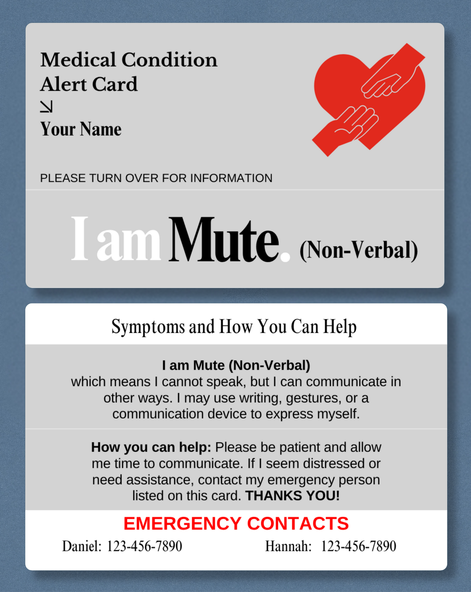 I am Mute (Non-Verbal) Medical Alert Card