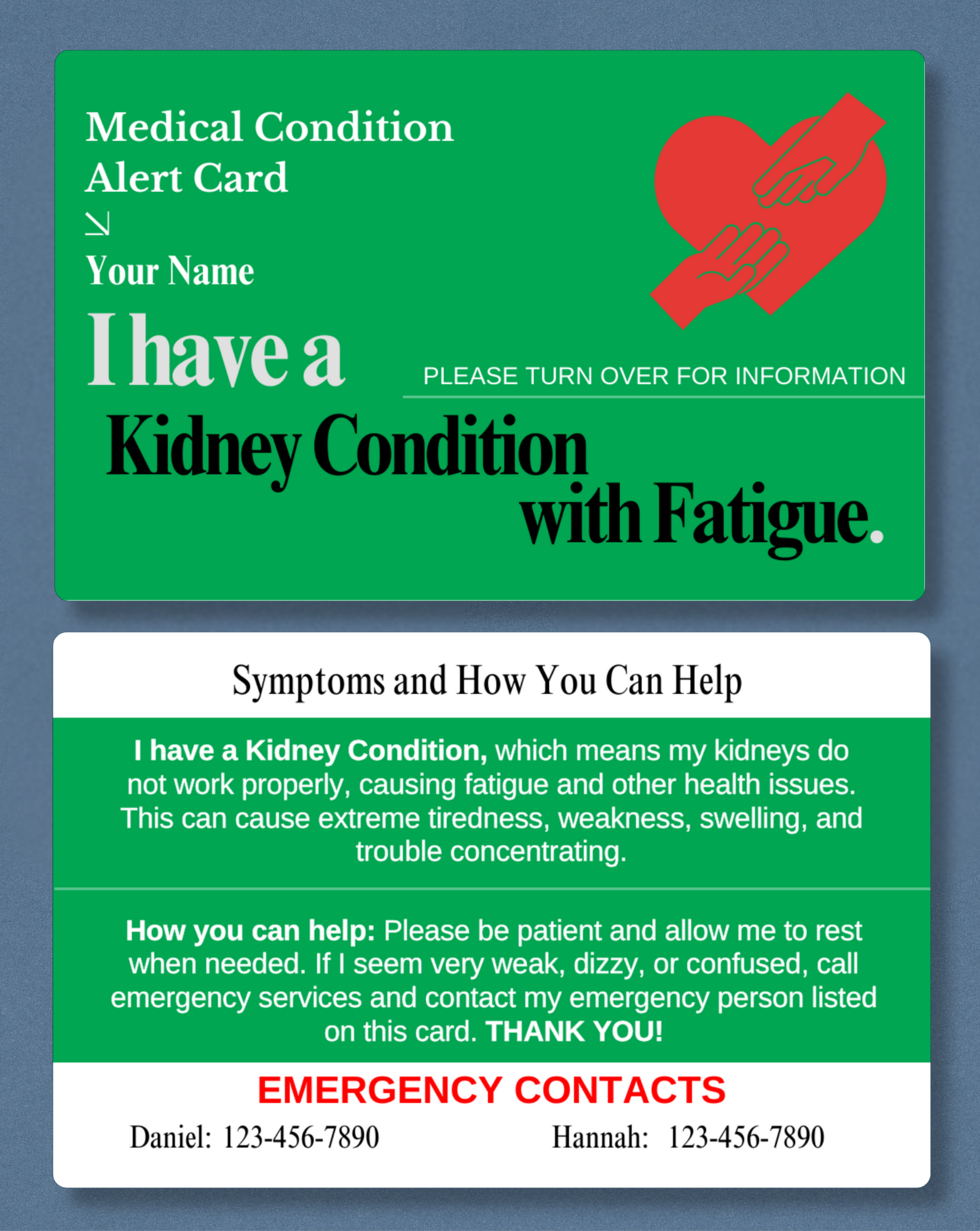 Kidney Condition with Fatigue Medical Alert Card