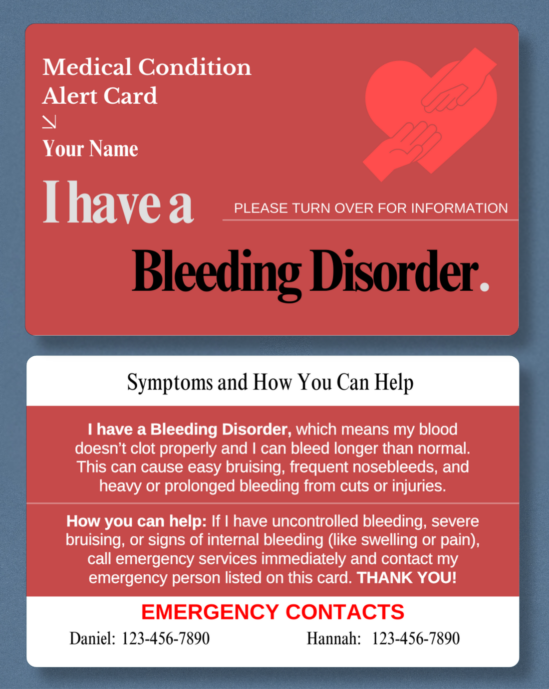 Bleeding Disorder Medical Alert Card