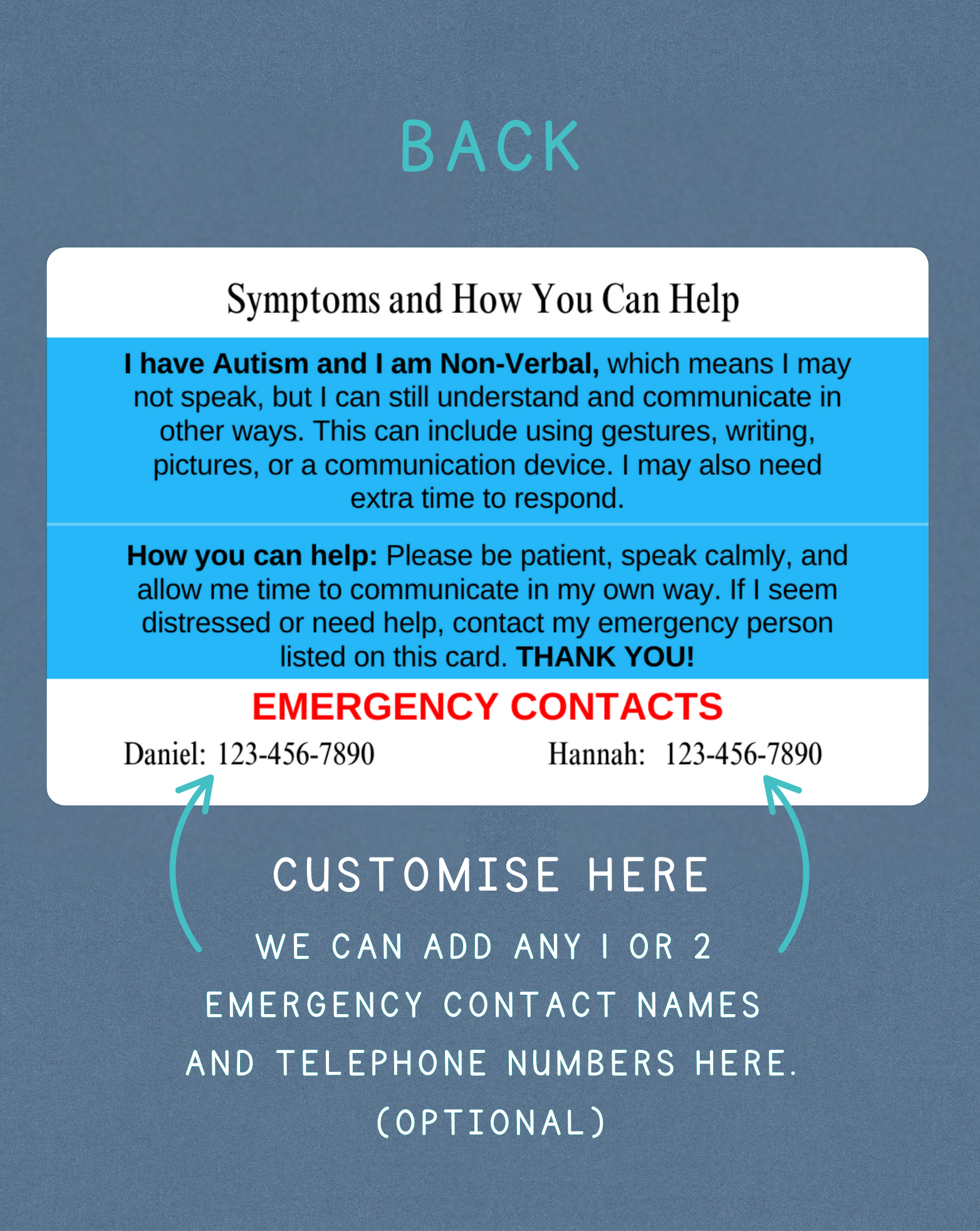 Autism (I am Non-Verbal) Medical Alert Card