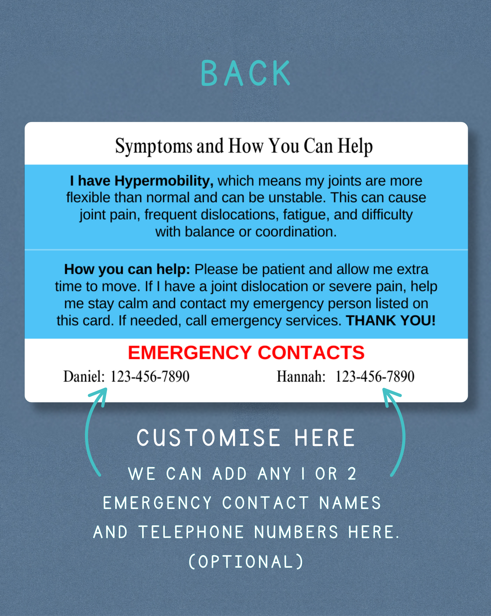 Hypermobility Medical Alert Card