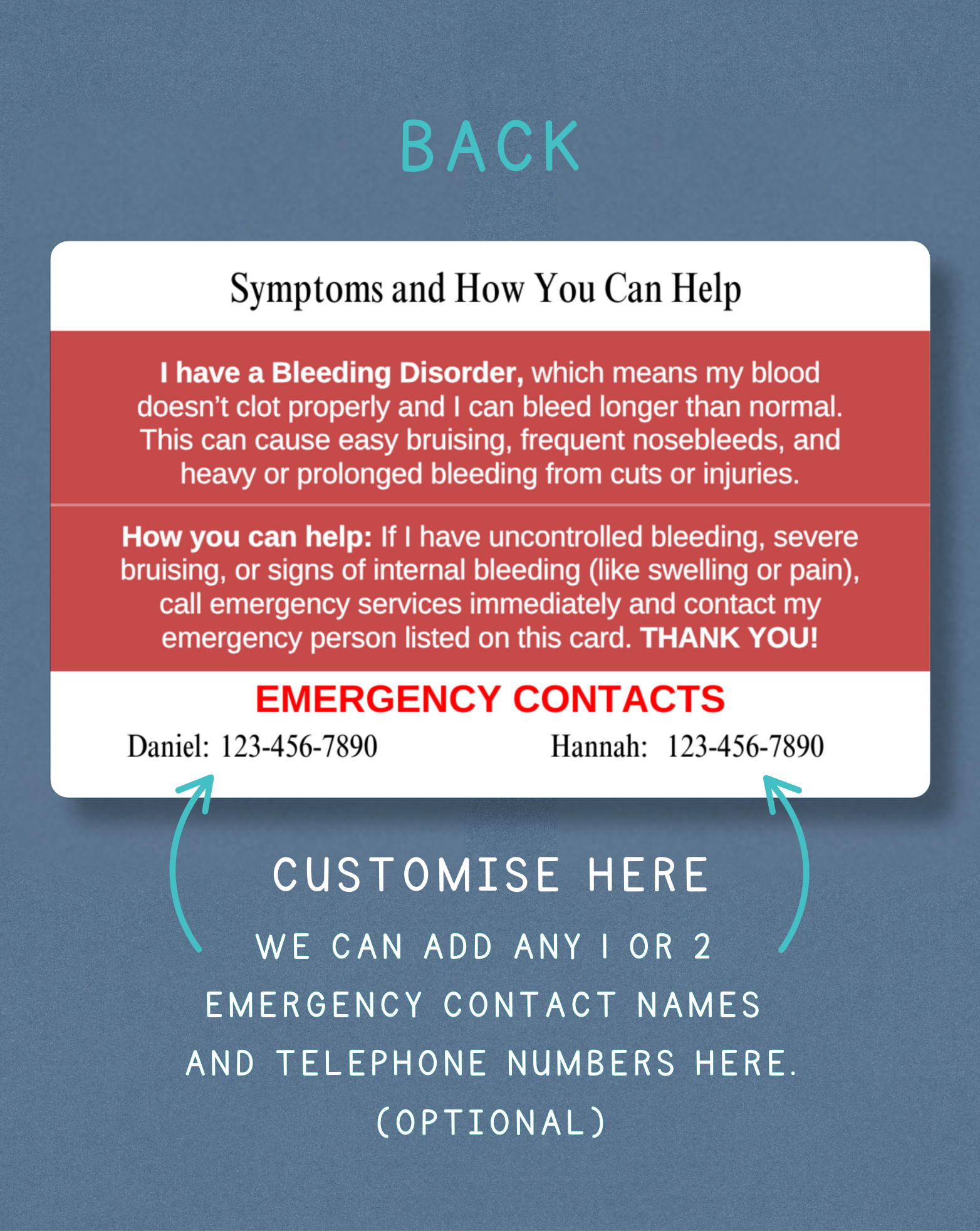 Bleeding Disorder Medical Alert Card