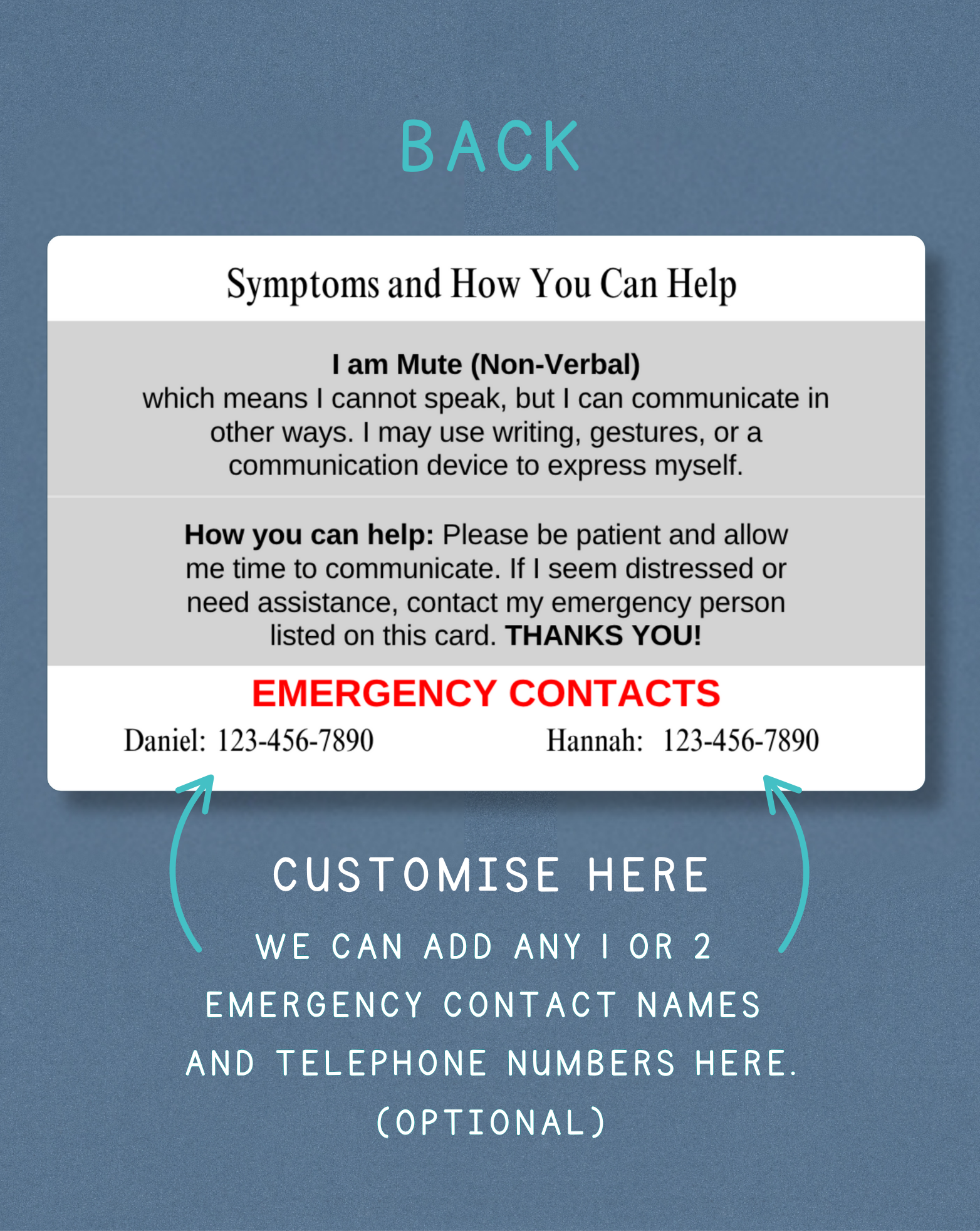 I am Mute (Non-Verbal) Medical Alert Card