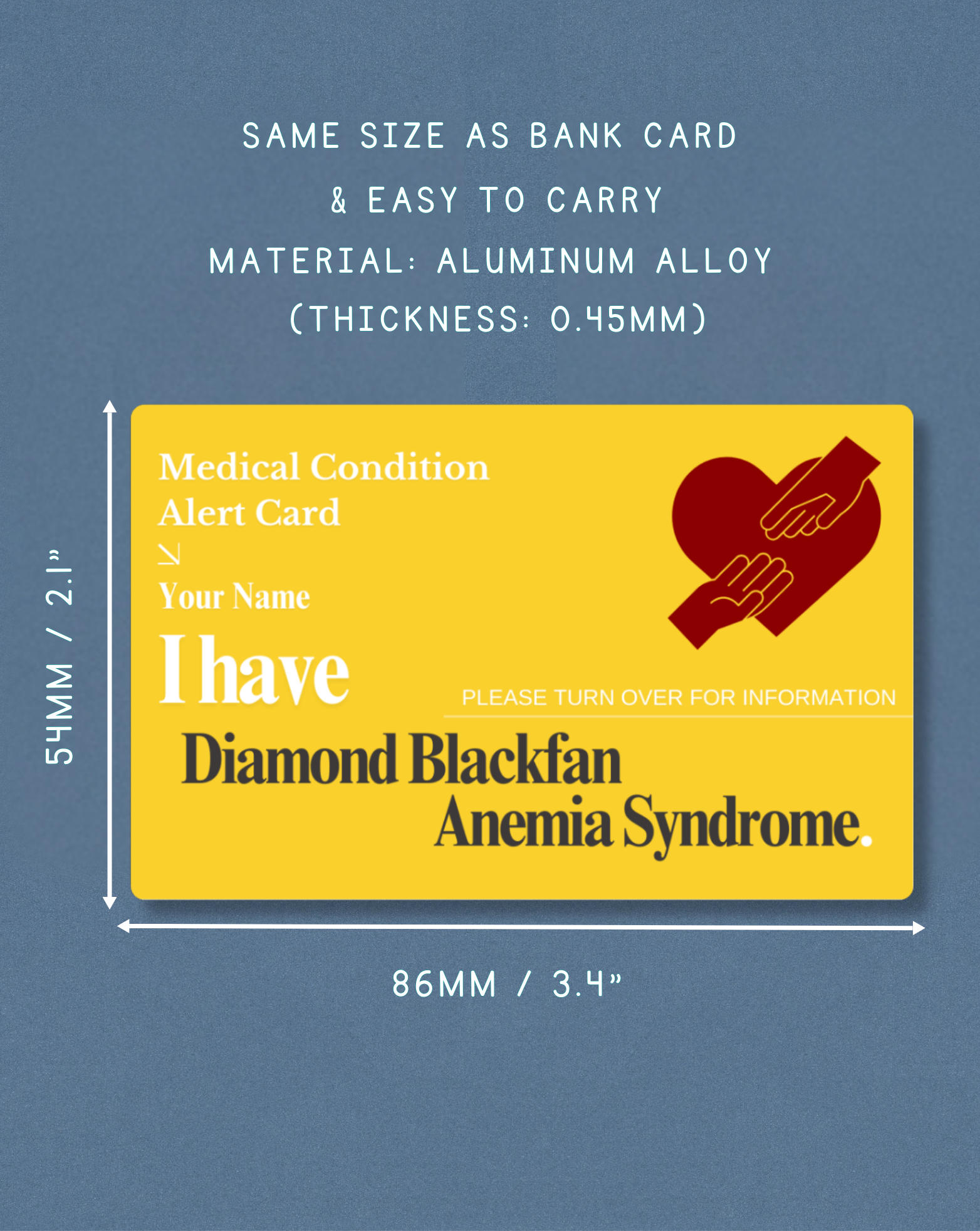 Diamond Blackfan Anemia Syndrome Medical Alert Card