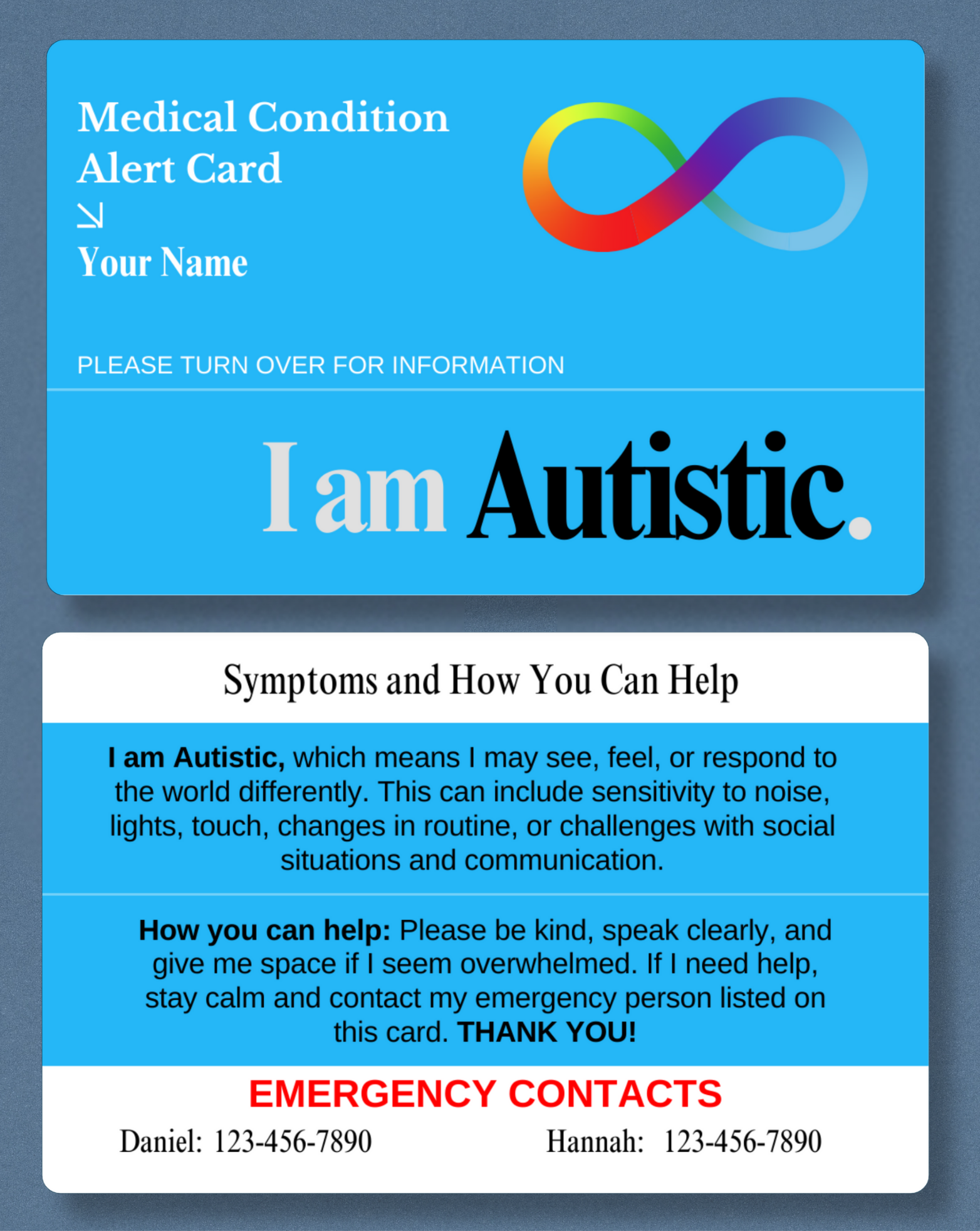 Autistic Medical Alert Card