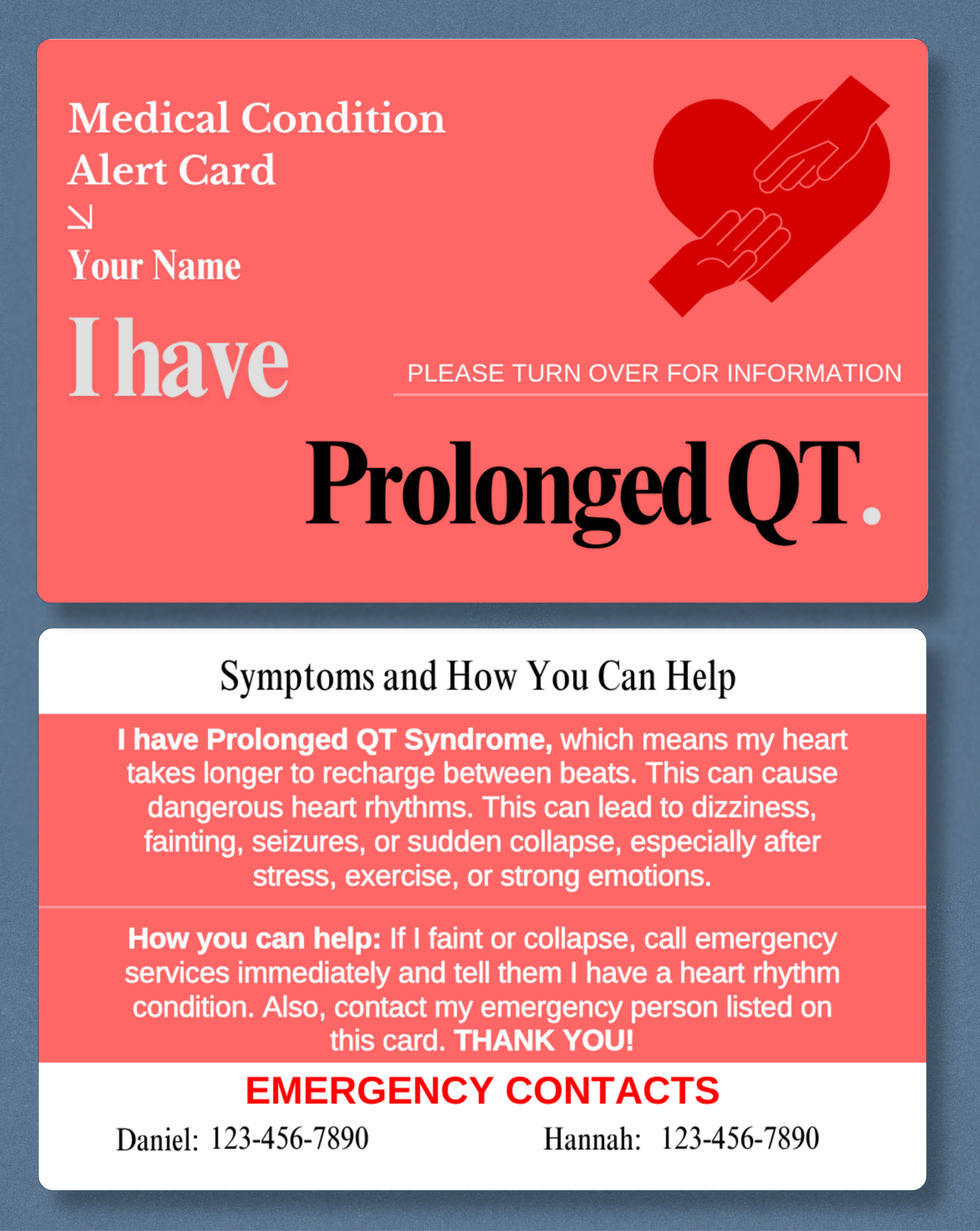 Prolonged QT Medical Alert Card