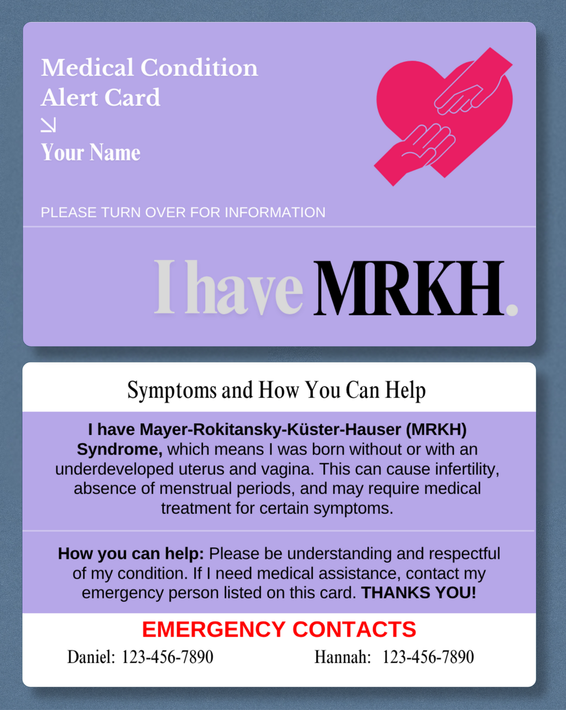 MRKH Medical Alert Card