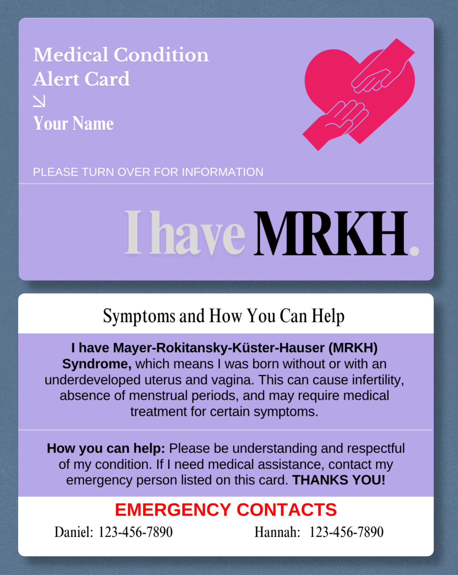 MRKH Medical Alert Card