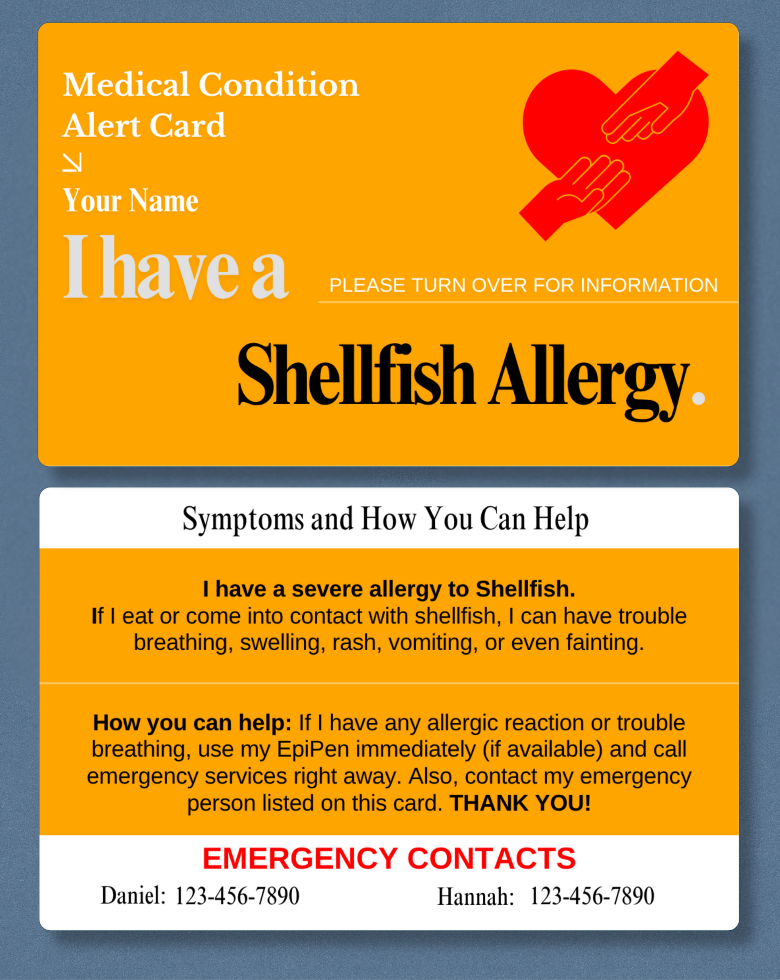 Shellfish Allergy Alert Card