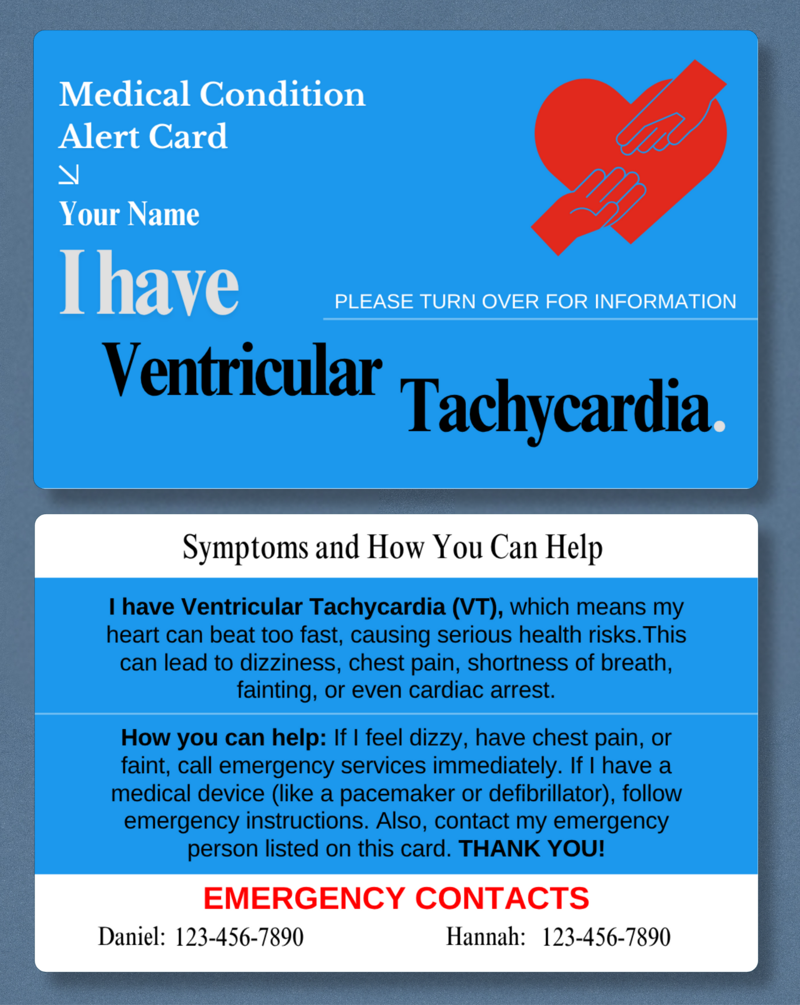 Ventricular Tachycardia Medical Alert Card