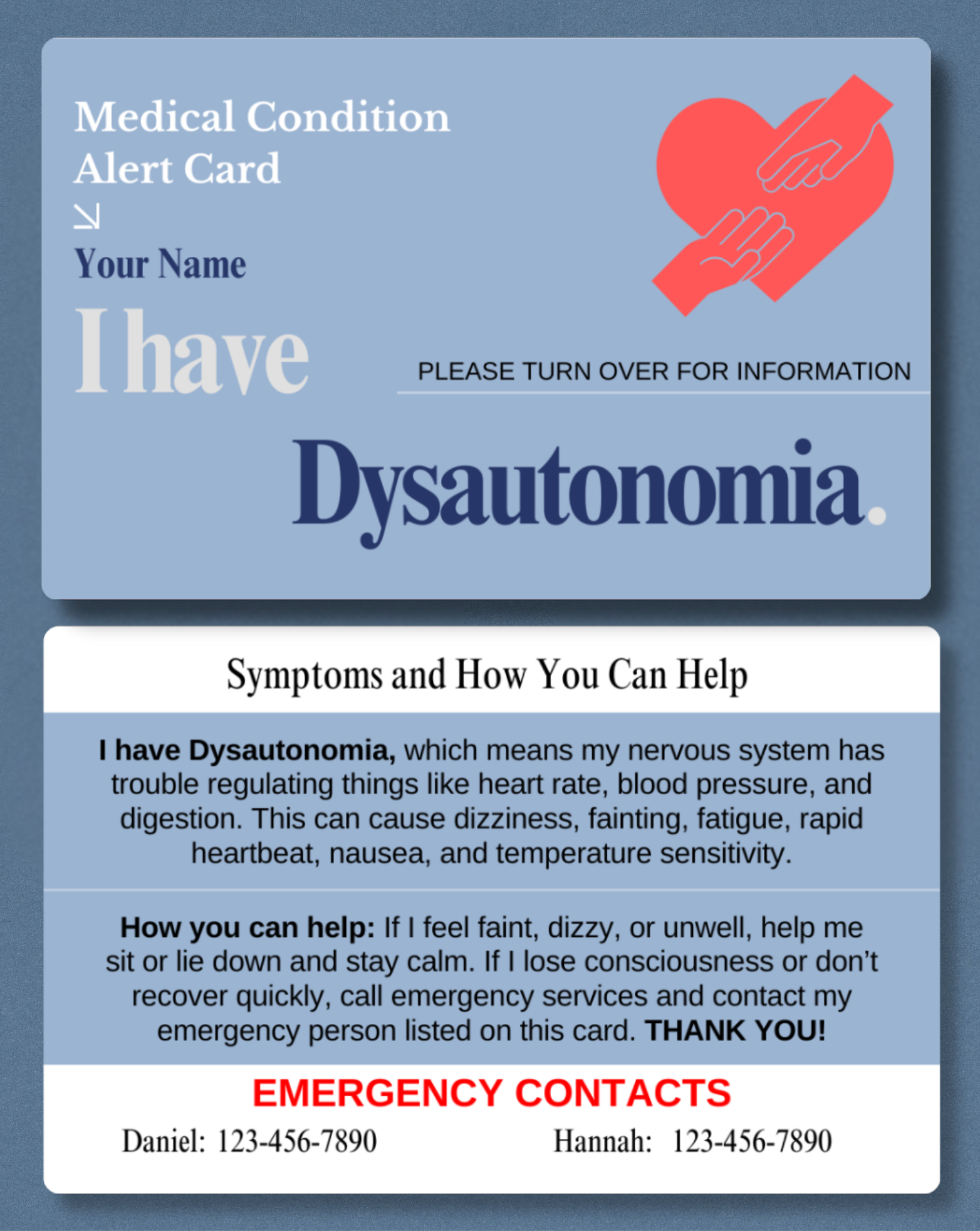 Dysautonomia Medical Alert Card