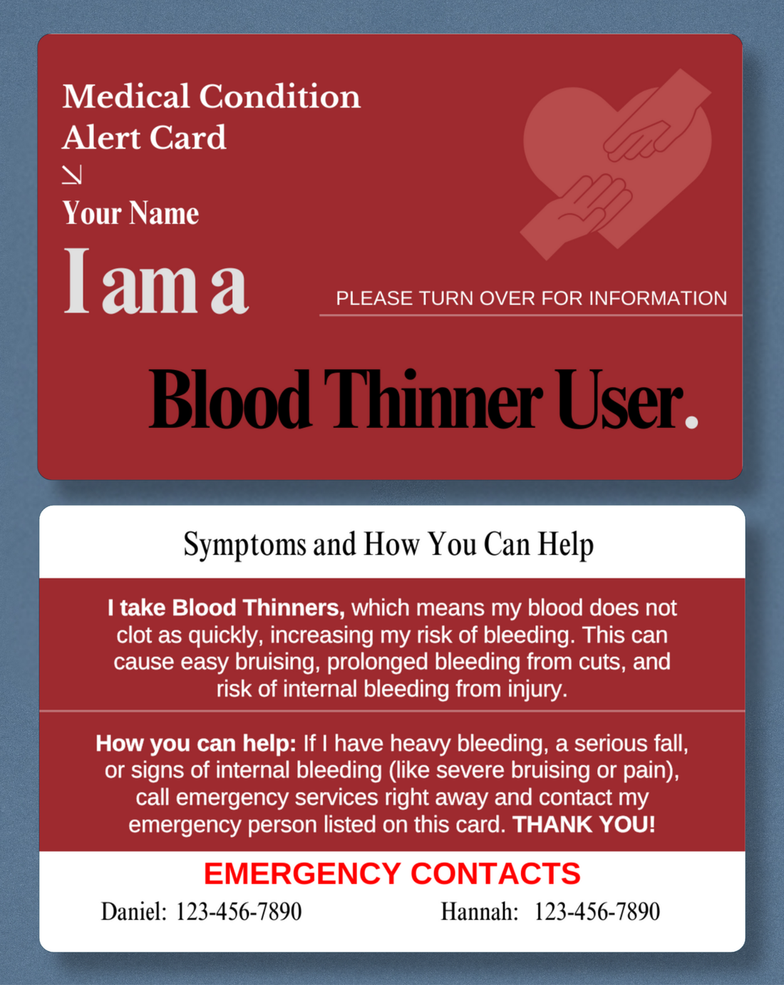 Blood Thinner User Medical Alert Card