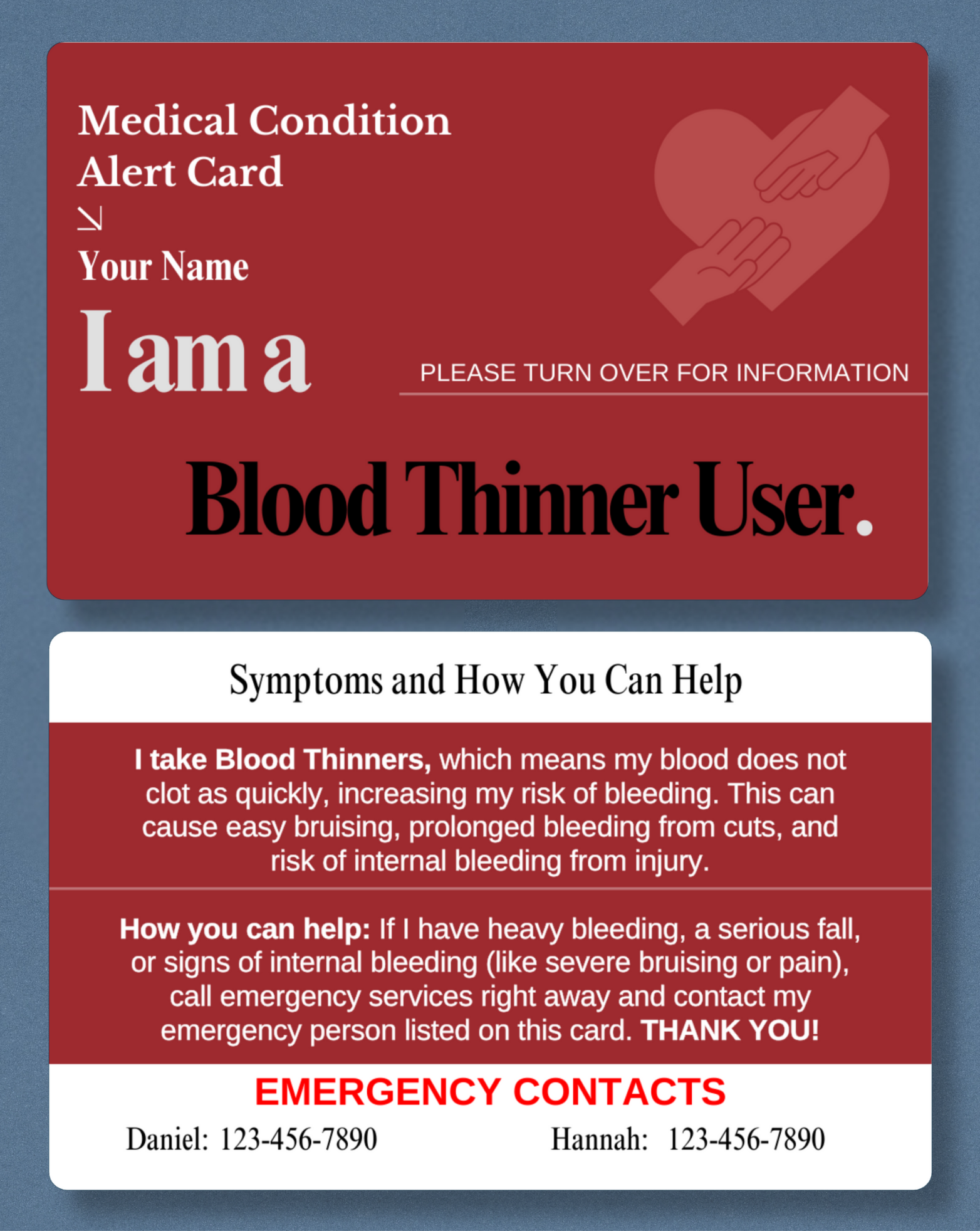 Blood Thinner User Medical Alert Card