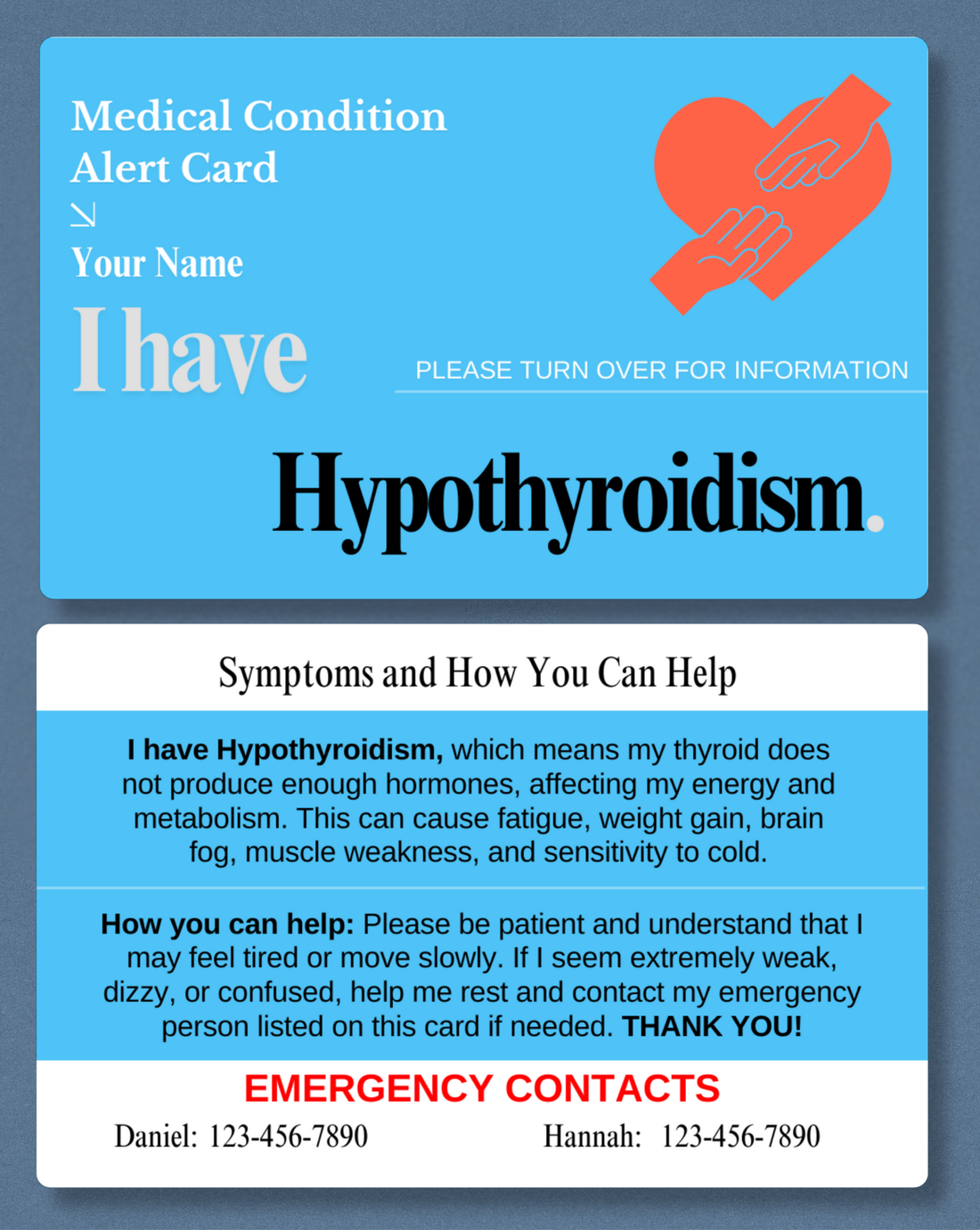 Hypothyroidism Medical Alert Card