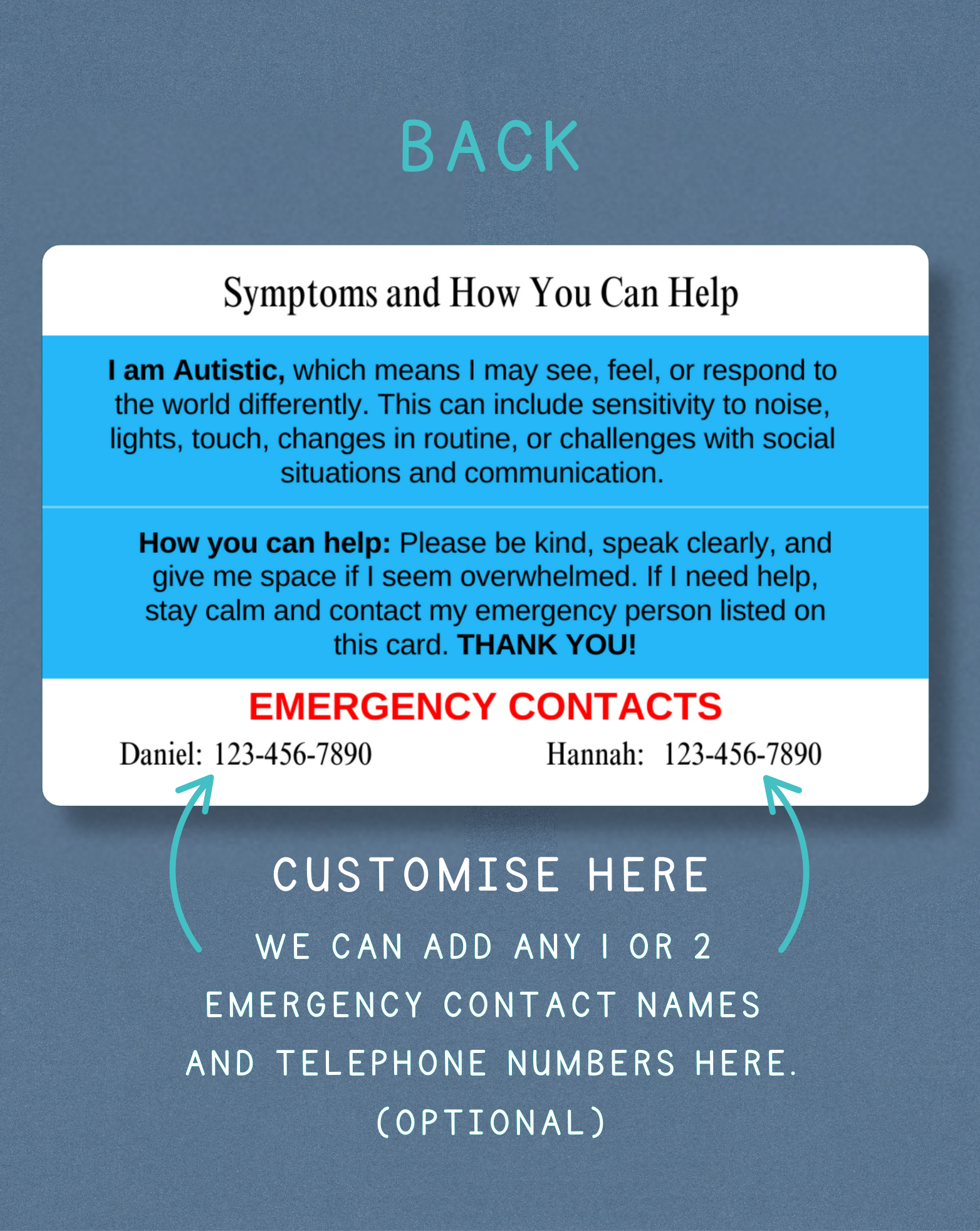 Autistic Medical Alert Card