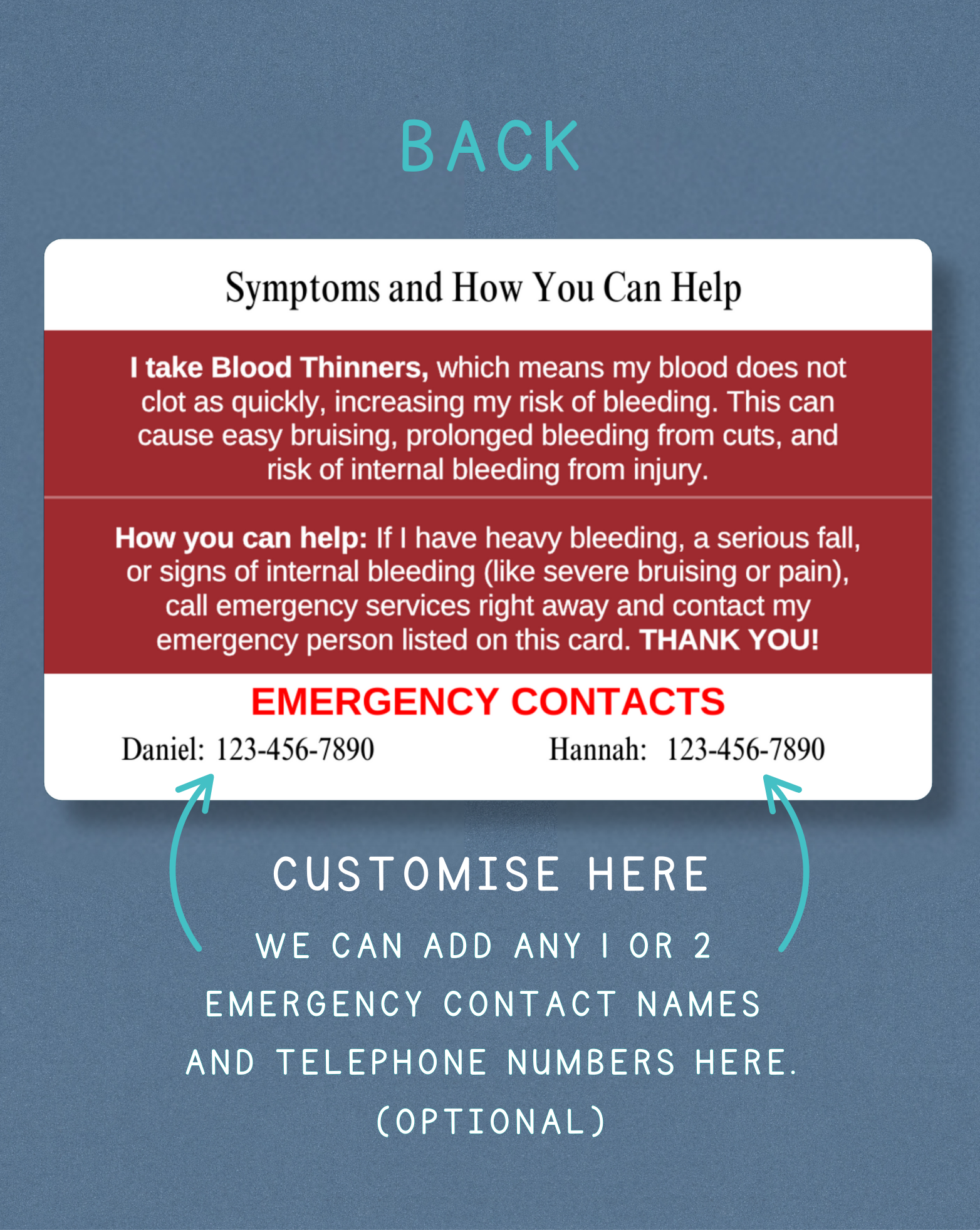 Blood Thinner User Medical Alert Card