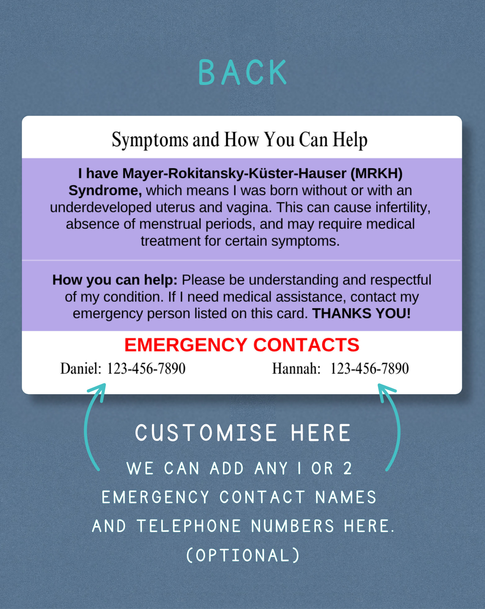 MRKH Medical Alert Card