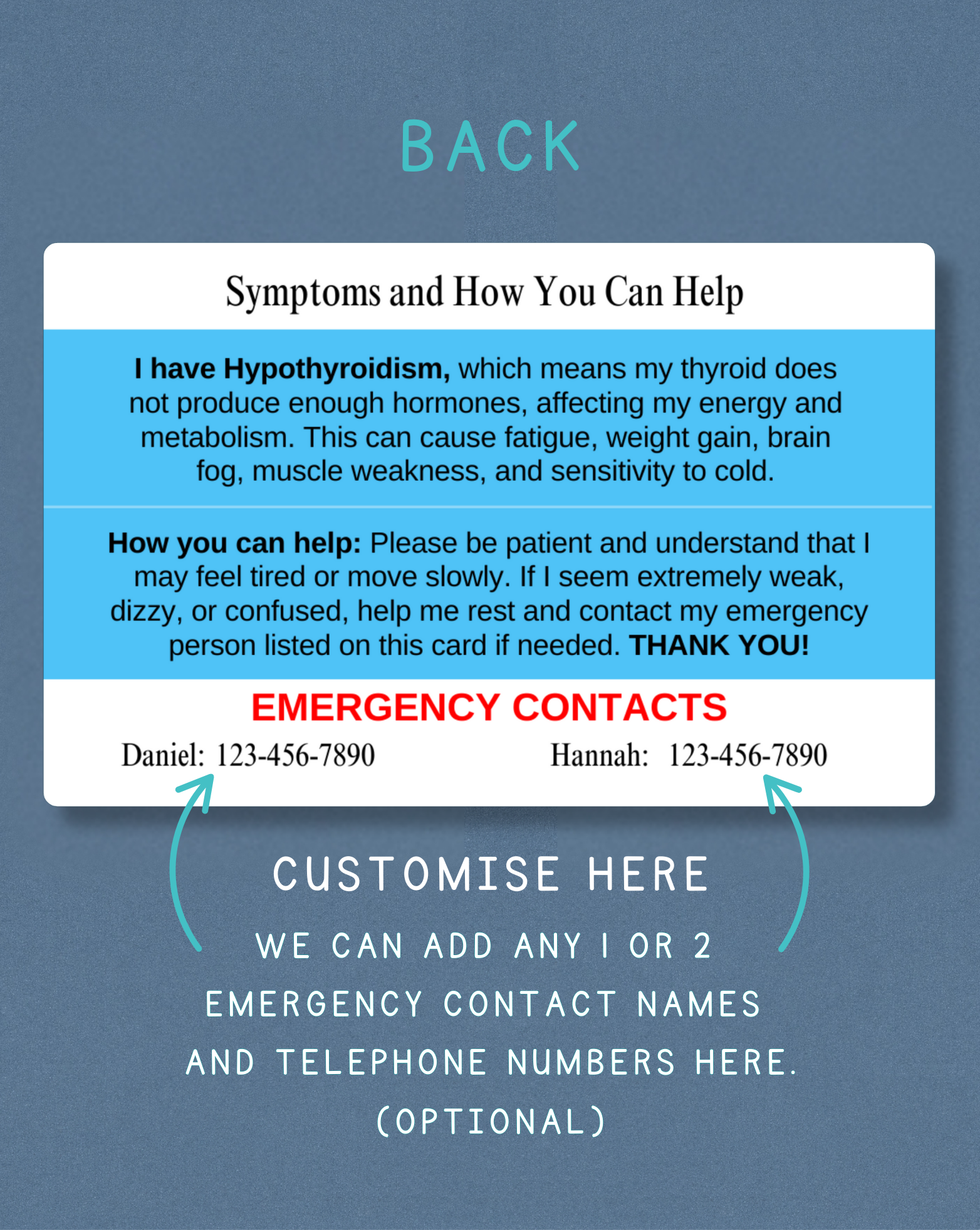 Hypothyroidism Medical Alert Card