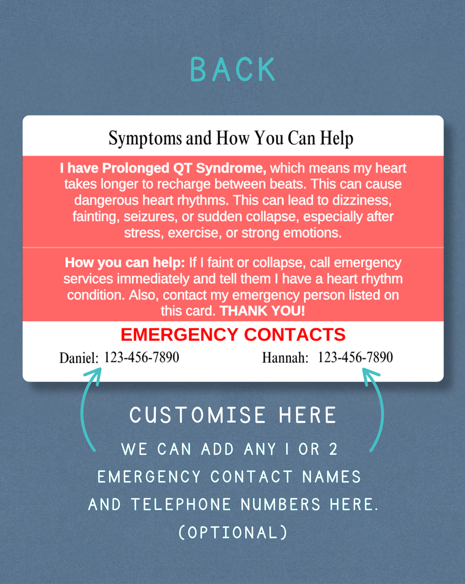 Prolonged QT Medical Alert Card