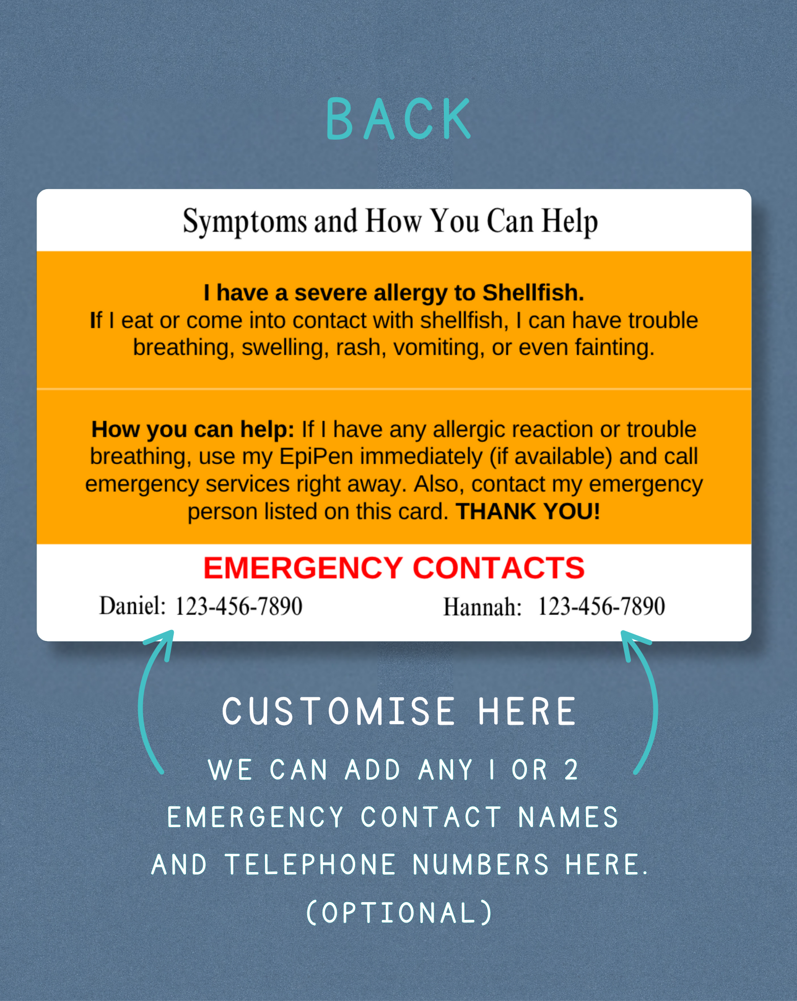 Shellfish Allergy Alert Card