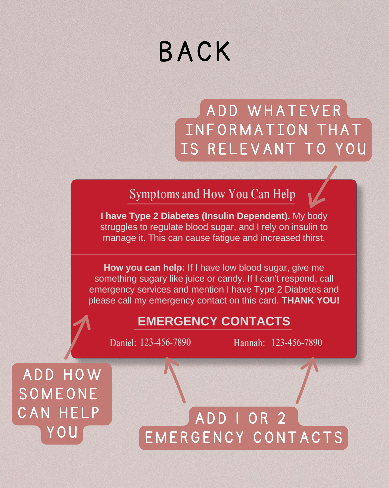 Custom Engraved Medical Alert Card - Red Aluminum