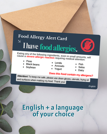 Food Allergy Alert Card – Bilingual (English + Your Chosen Language)