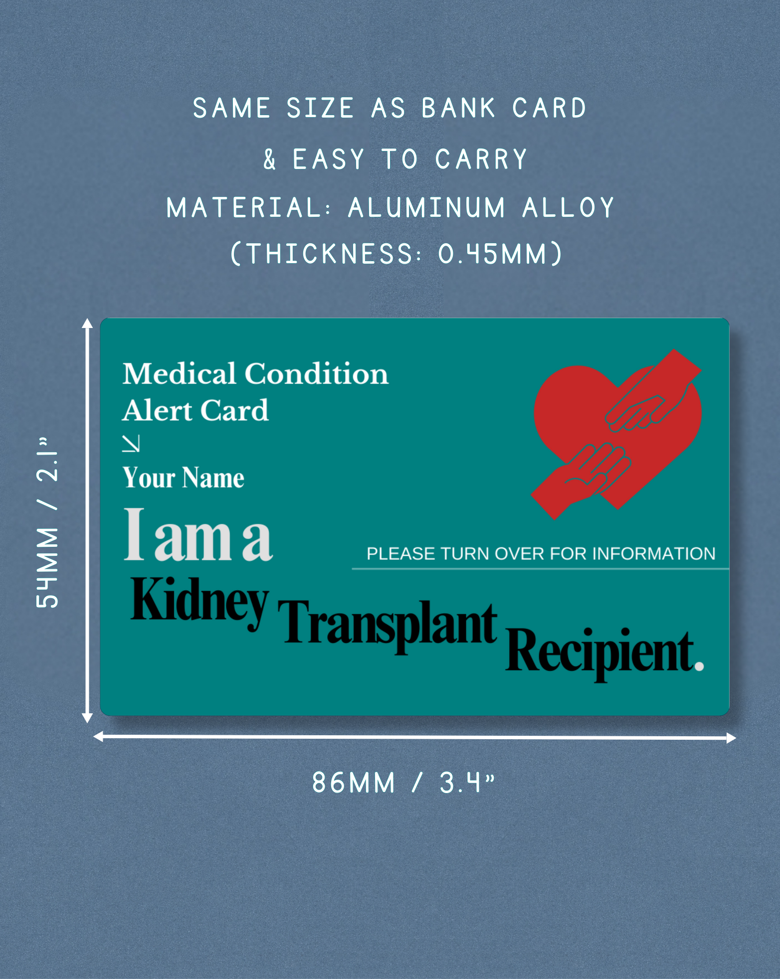 Kidney Transplant Recipient Medical Alert Card