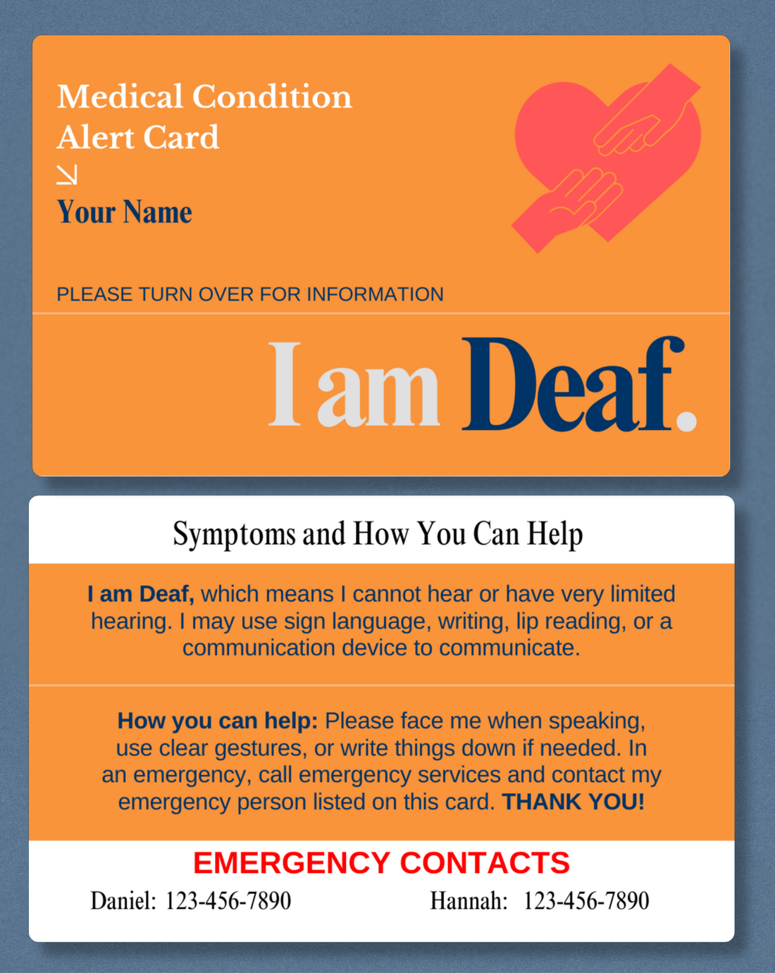 Deaf Medical Alert Card