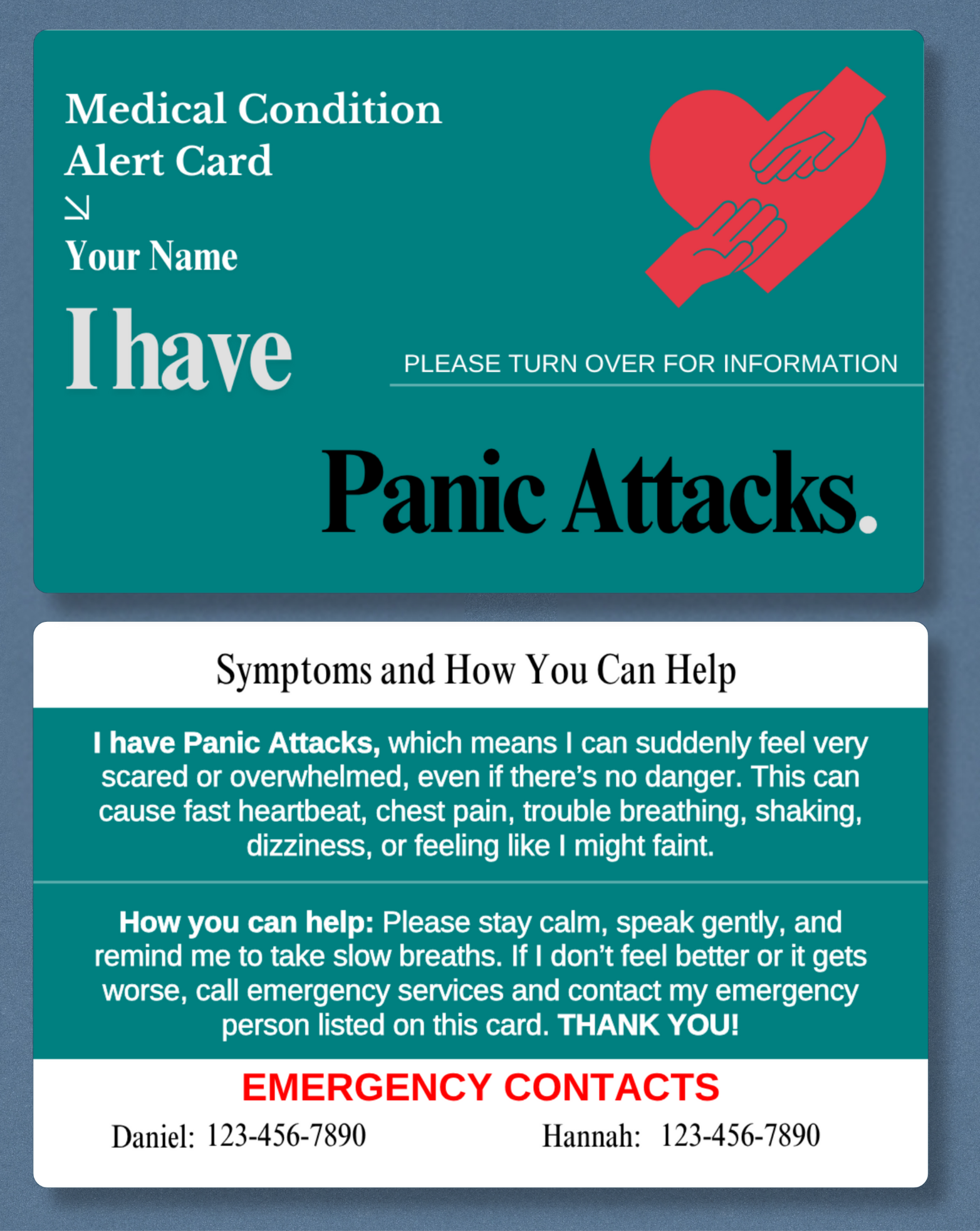Panic Attacks Medical Alert Card