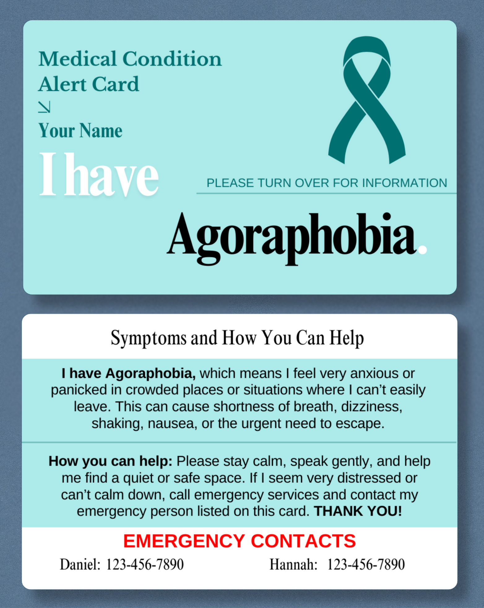 Agoraphobia Medical Alert Card
