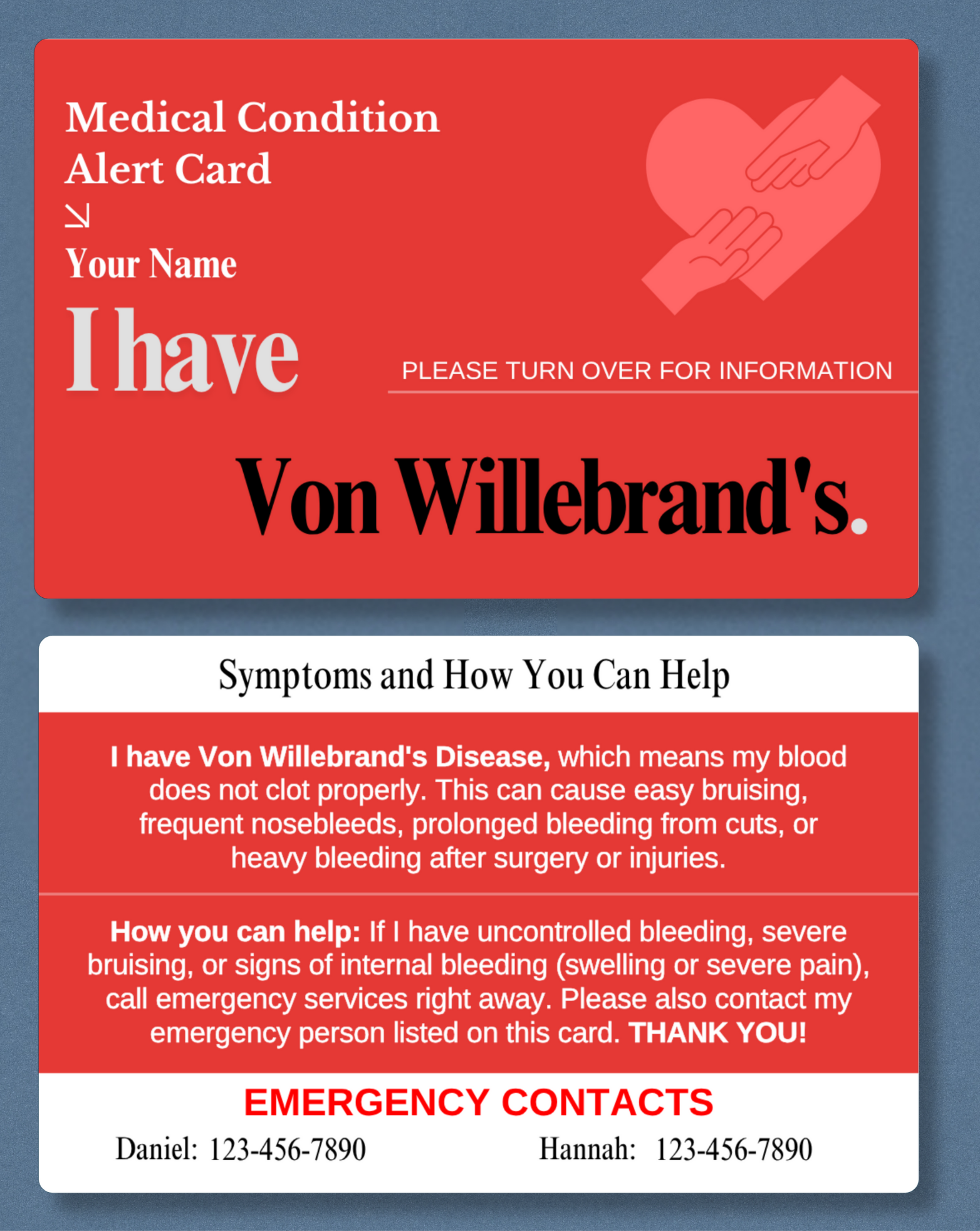 Von Willebrand’s Medical Alert Card