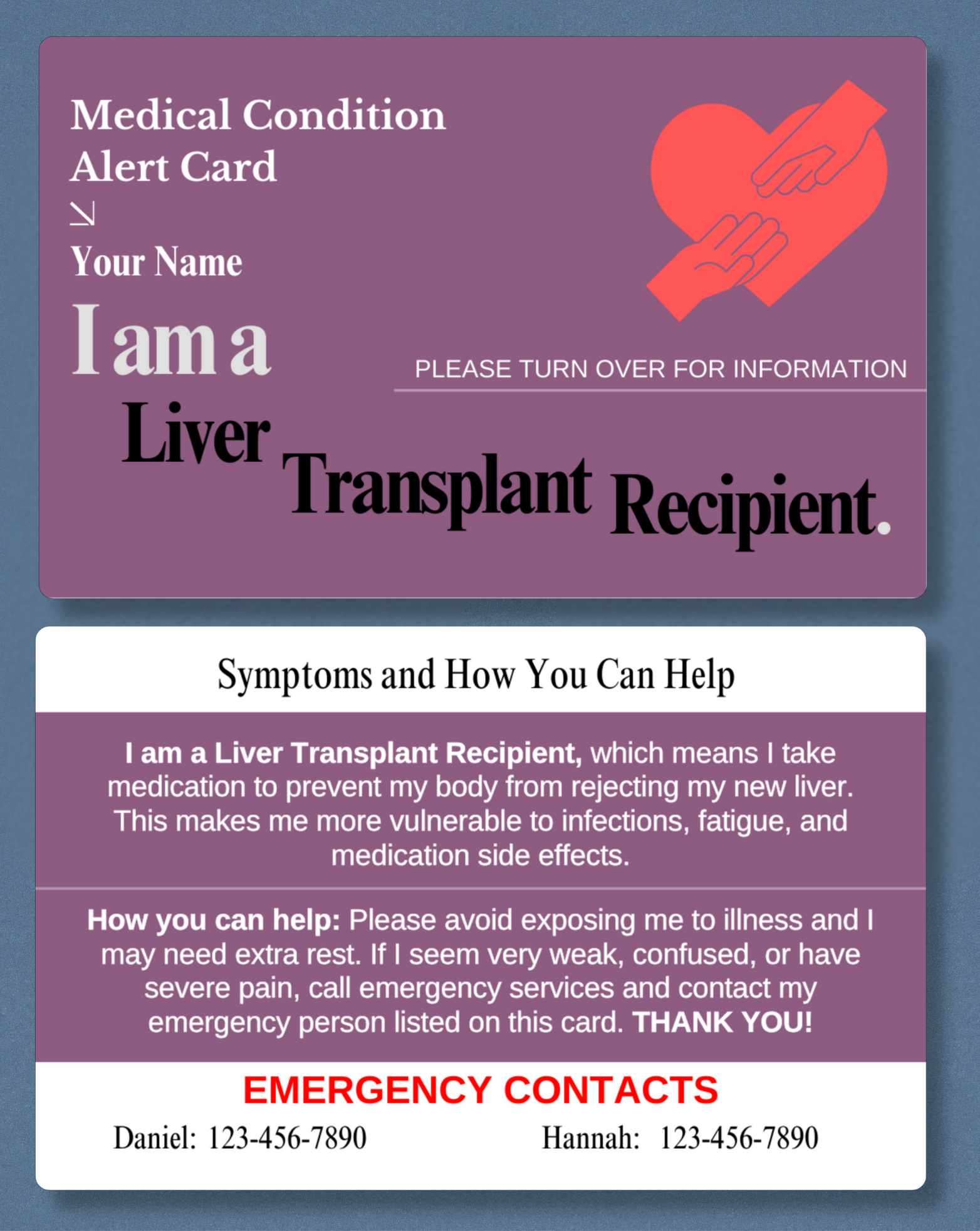 Liver Transplant Recipient Medical Alert Card