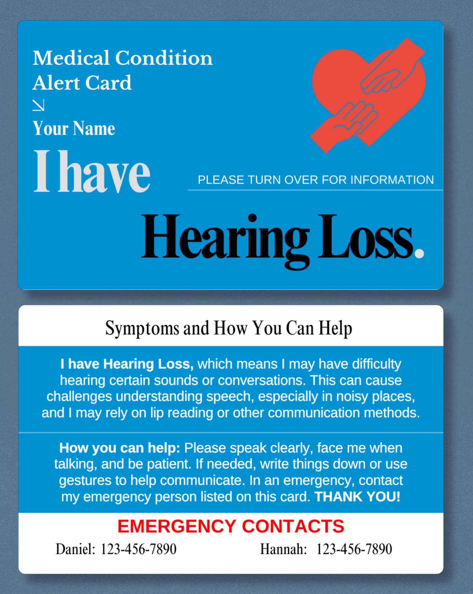 Hearing Loss Medical Alert Card