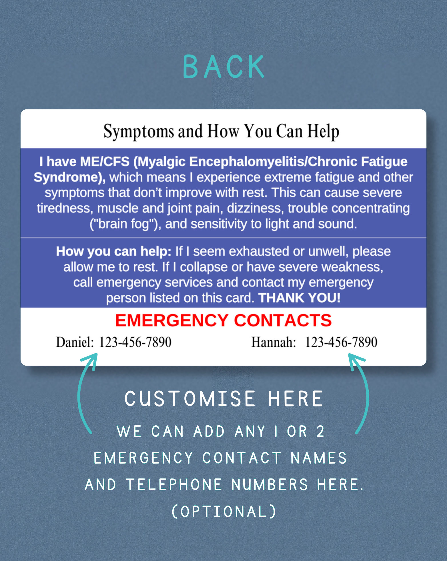 ME/CFS Medical Alert Card