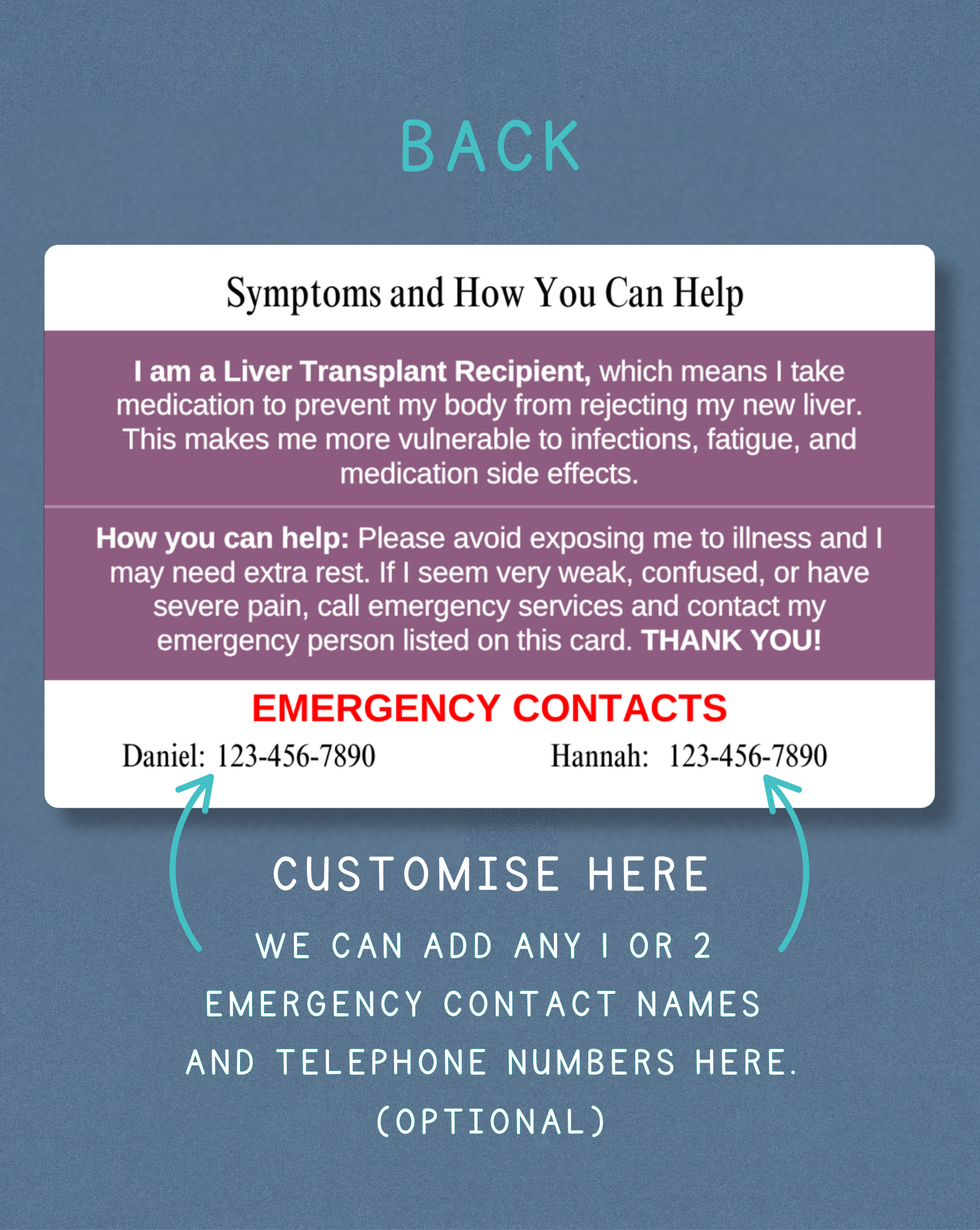 Liver Transplant Recipient Medical Alert Card