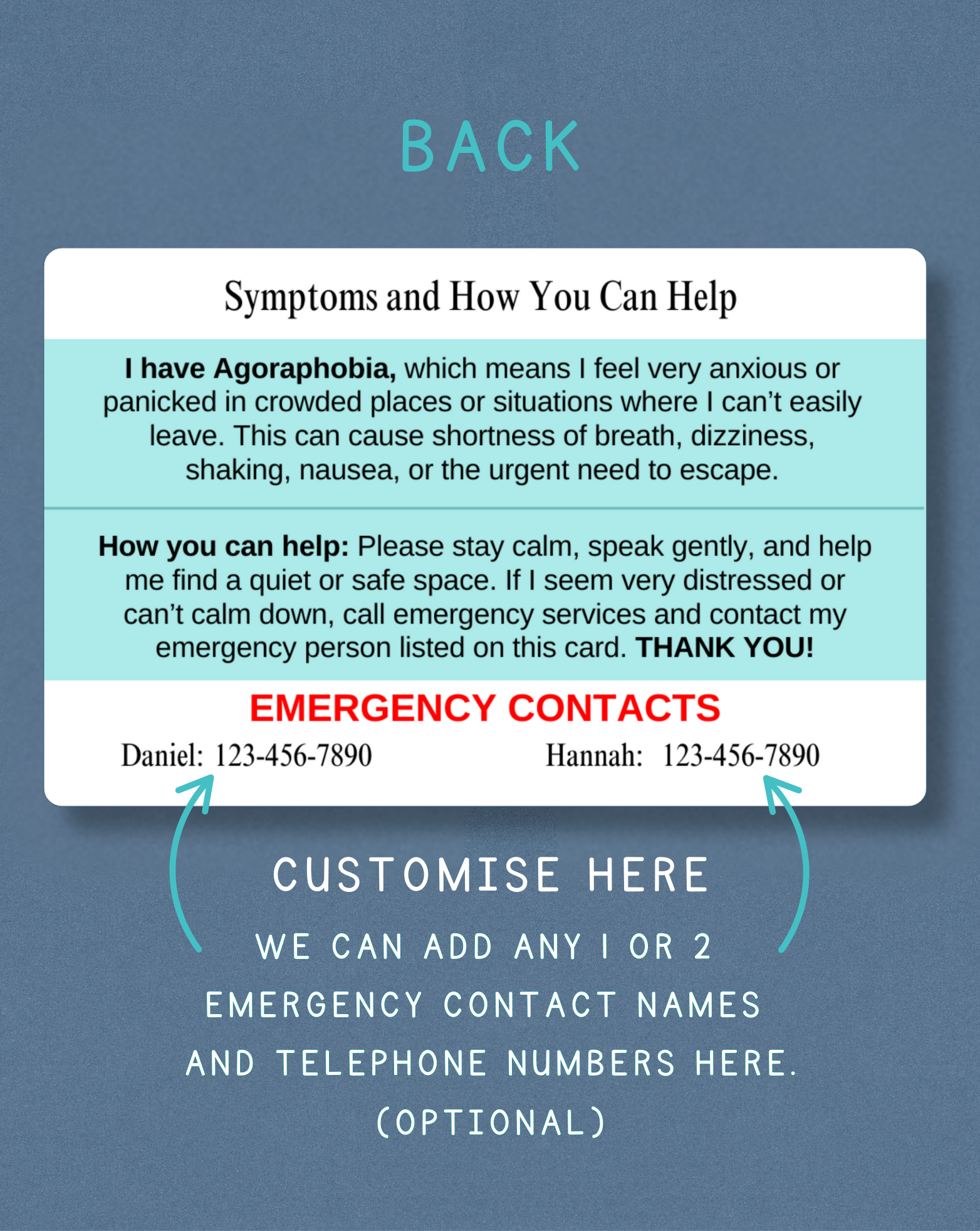Agoraphobia Medical Alert Card