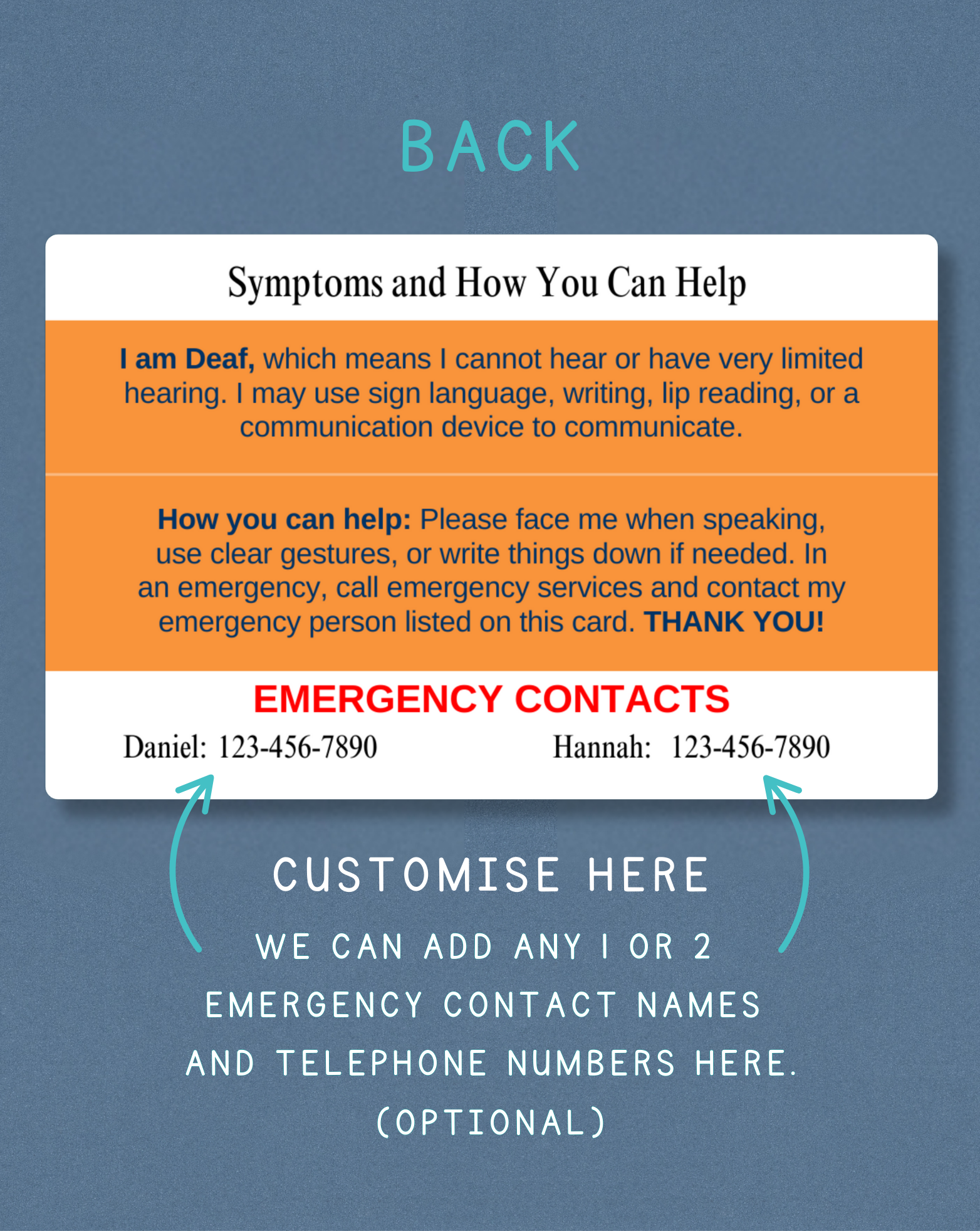 Deaf Medical Alert Card