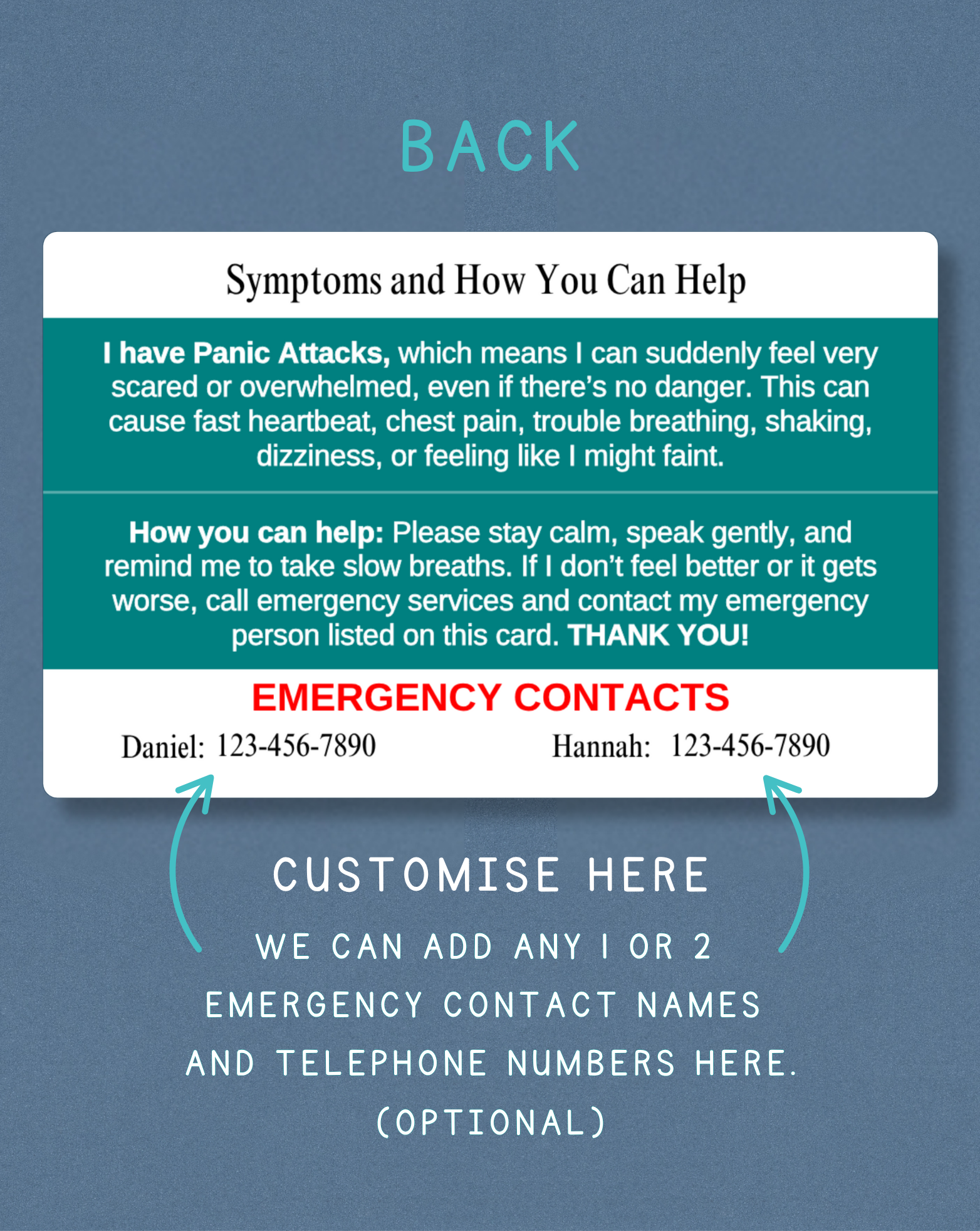 Panic Attacks Medical Alert Card