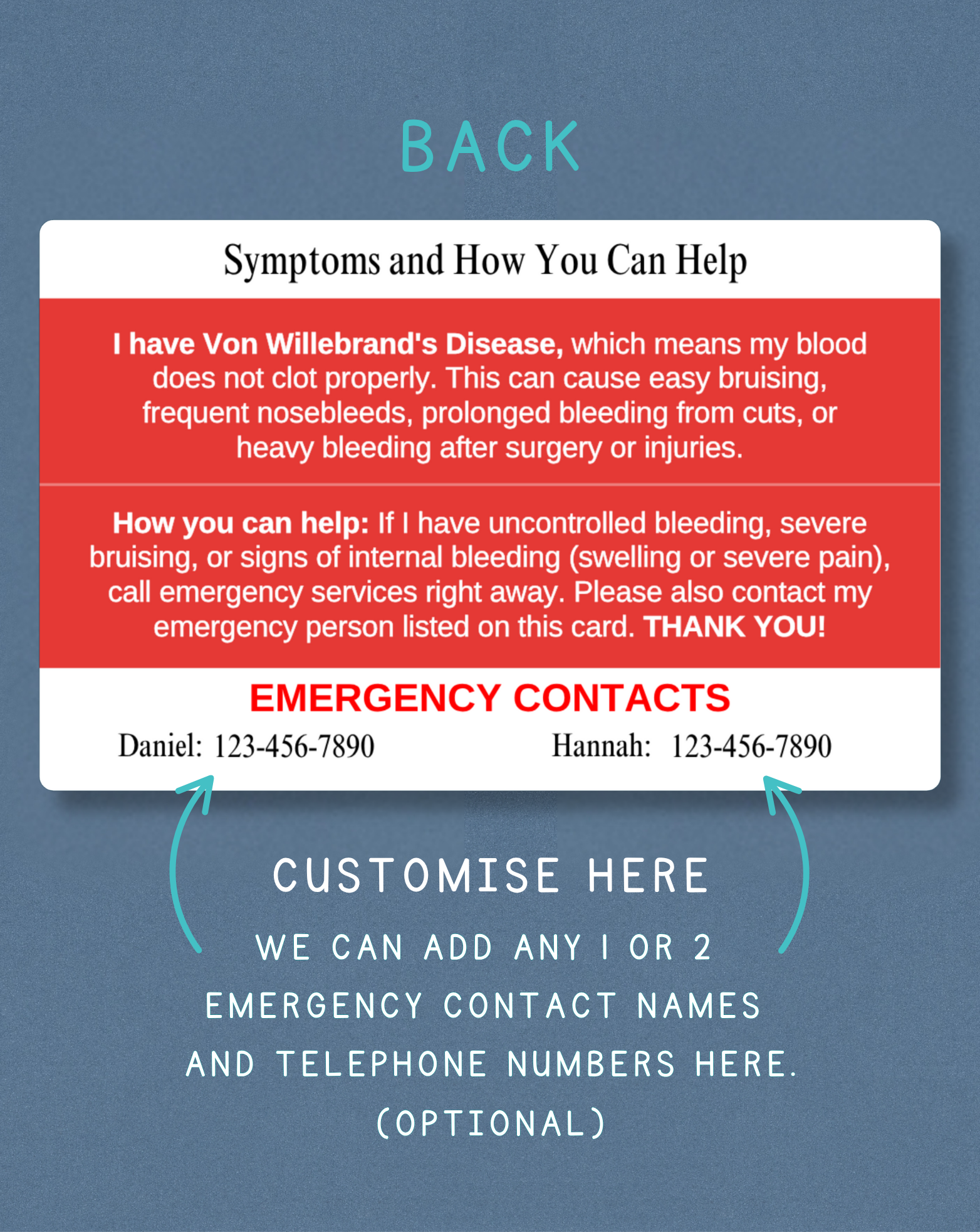Von Willebrand’s Medical Alert Card