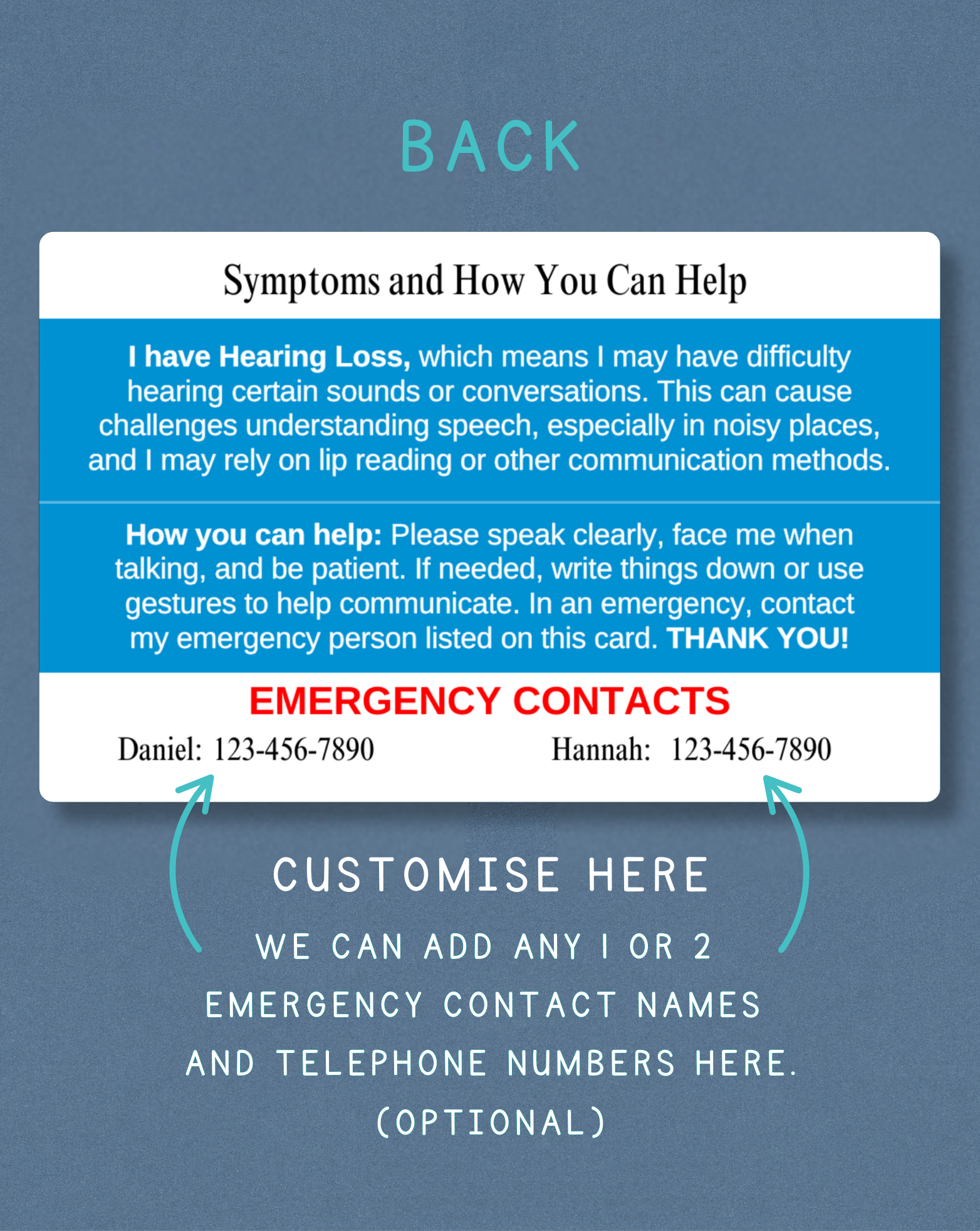 Hearing Loss Medical Alert Card