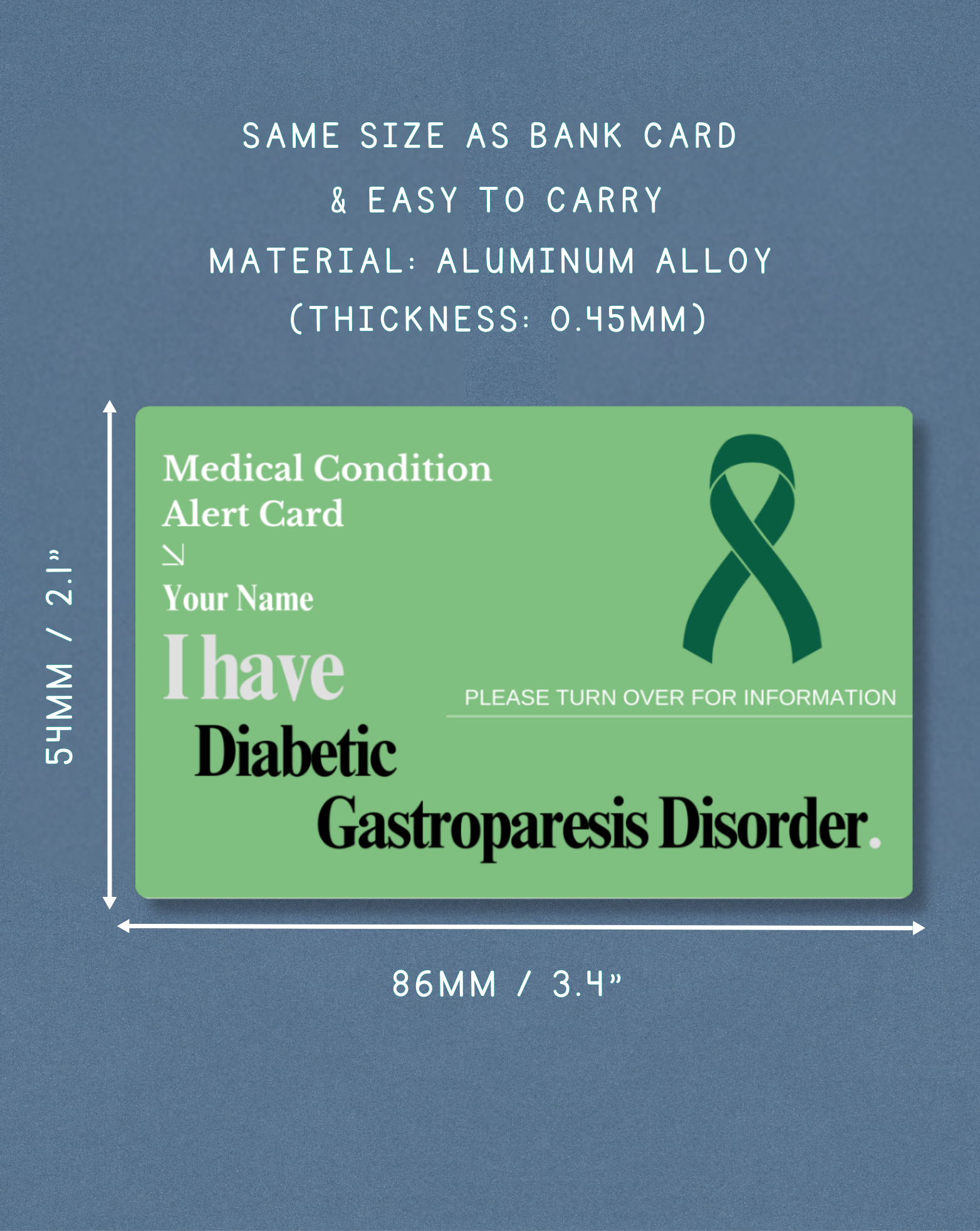 Diabetic Gastroparesis Disorder Medical Alert Card