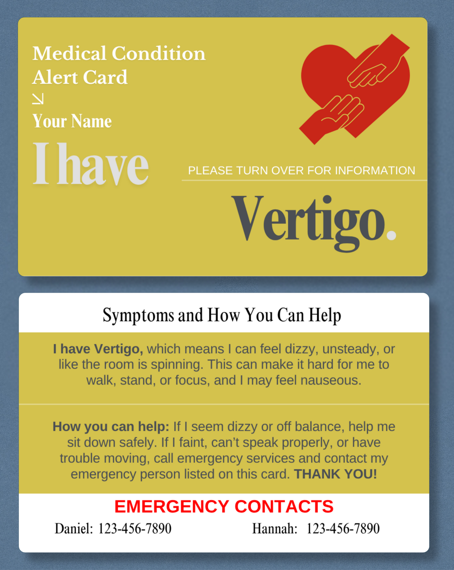 Vertigo Medical Alert Card