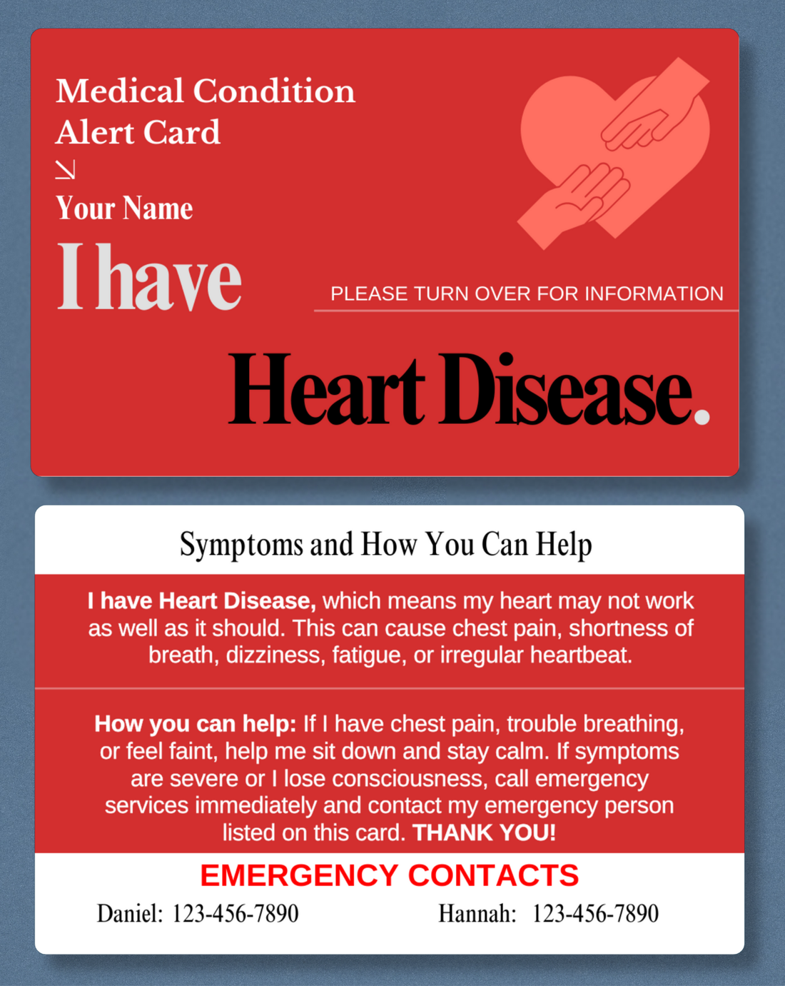 Heart Disease Medical Alert Card