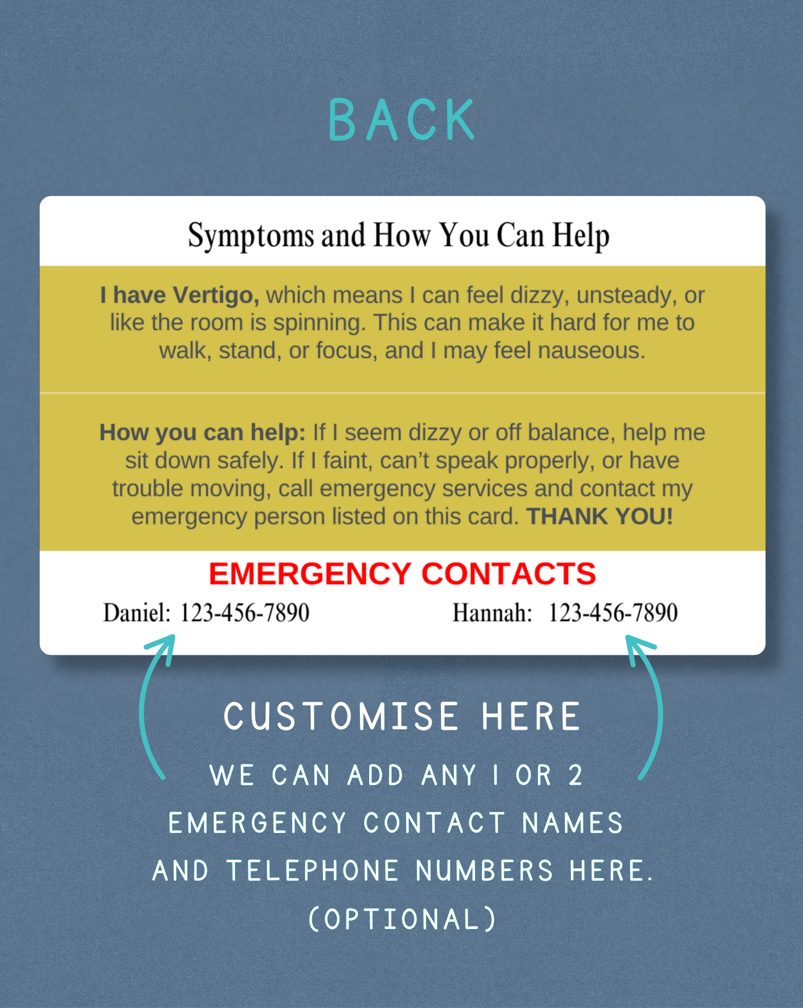 Vertigo Medical Alert Card