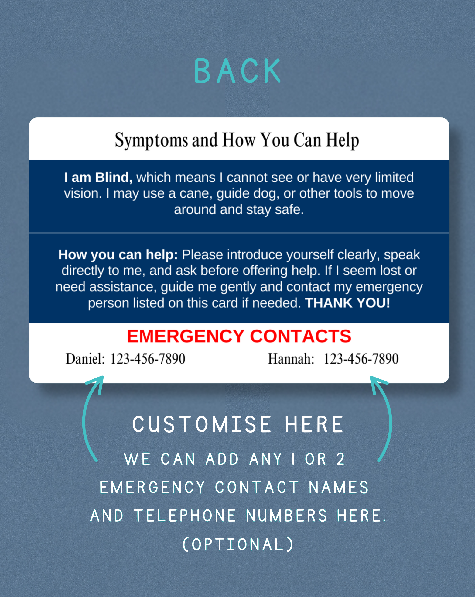 Blind Medical Alert Card