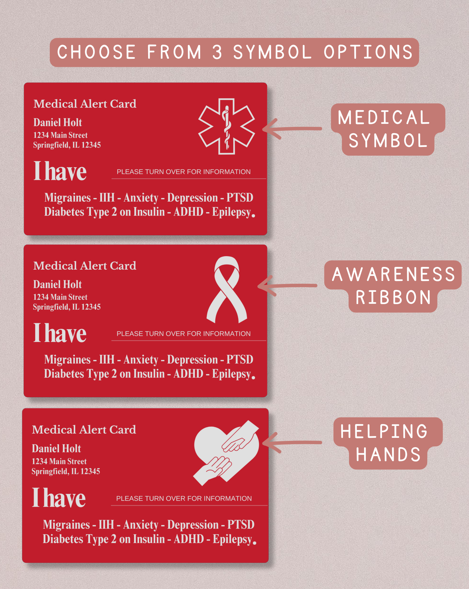 Custom Engraved Medical Alert Card - Red Aluminum (Full Detail Version)