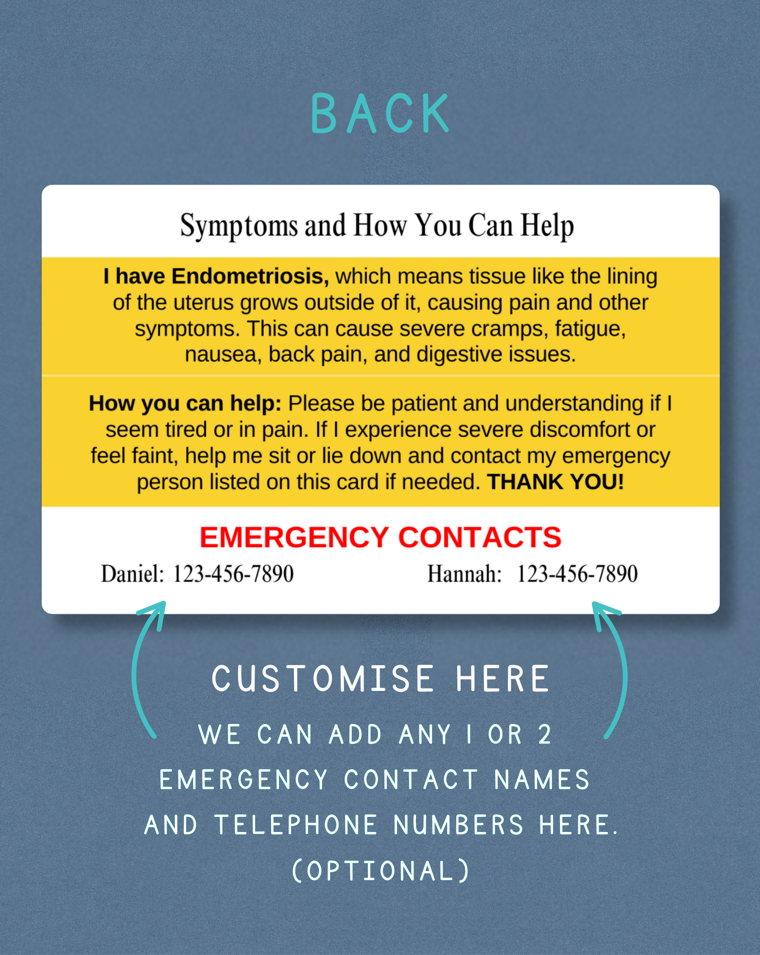 Endometriosis Medical Alert Card