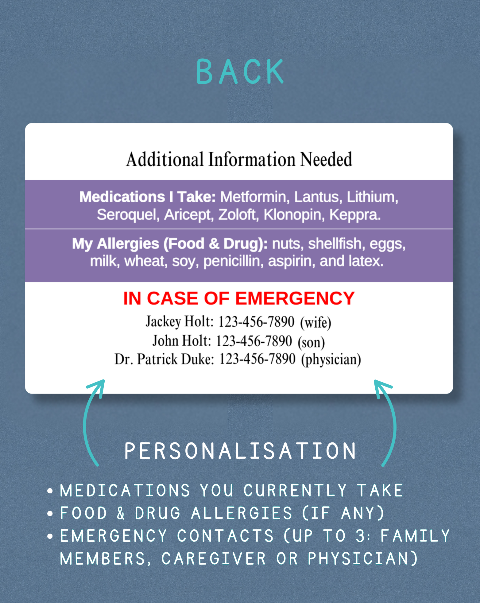 Customised Medical Alert Card (Purple)